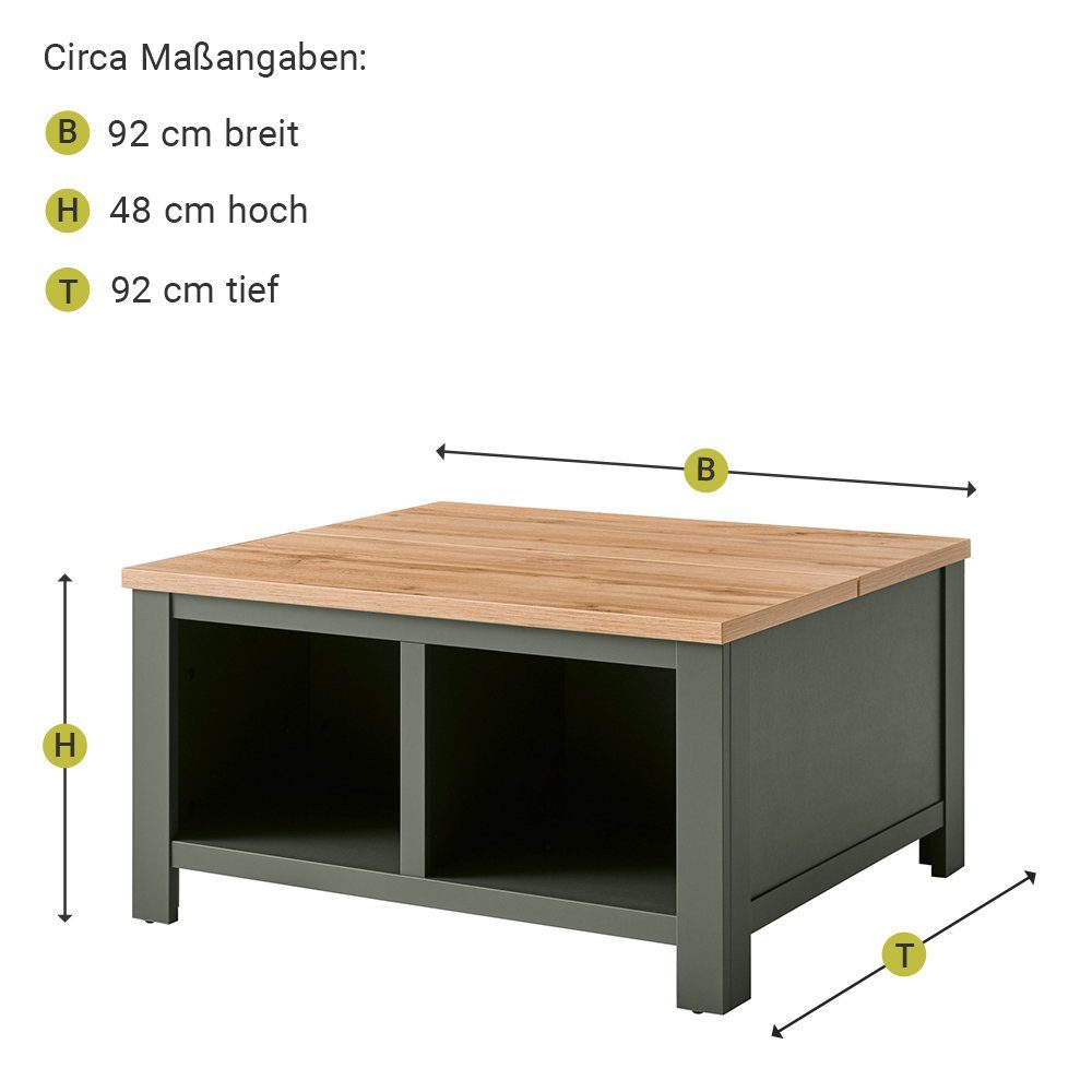 Lomadox Couchtisch CINCINNATI-61, Wotan Eiche, in 92/48/92cm Klappe B/H/T: grün Landhaus mit mit