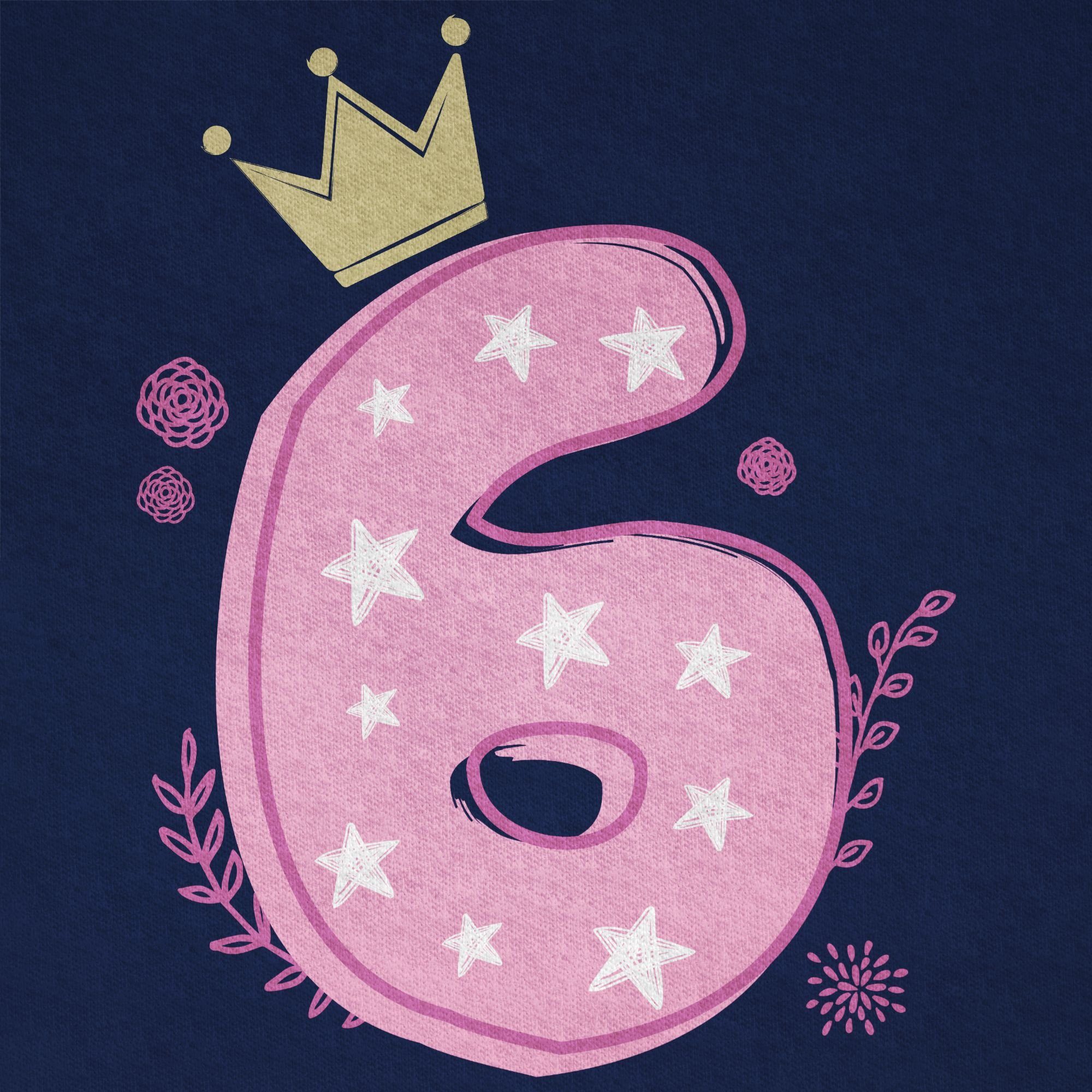 Shirtracer T-Shirt Sechster Mädchen Krone Sterne (1-tlg) 6. Geburtstag