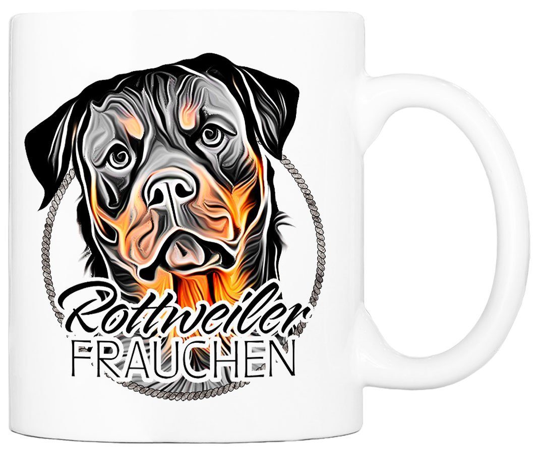 Cadouri Tasse ROTTWEILER FRAUCHEN - Kaffeetasse für Hundefreunde, Keramik, mit Hunderasse, beidseitig bedruckt, handgefertigt, Geschenk, 330 ml