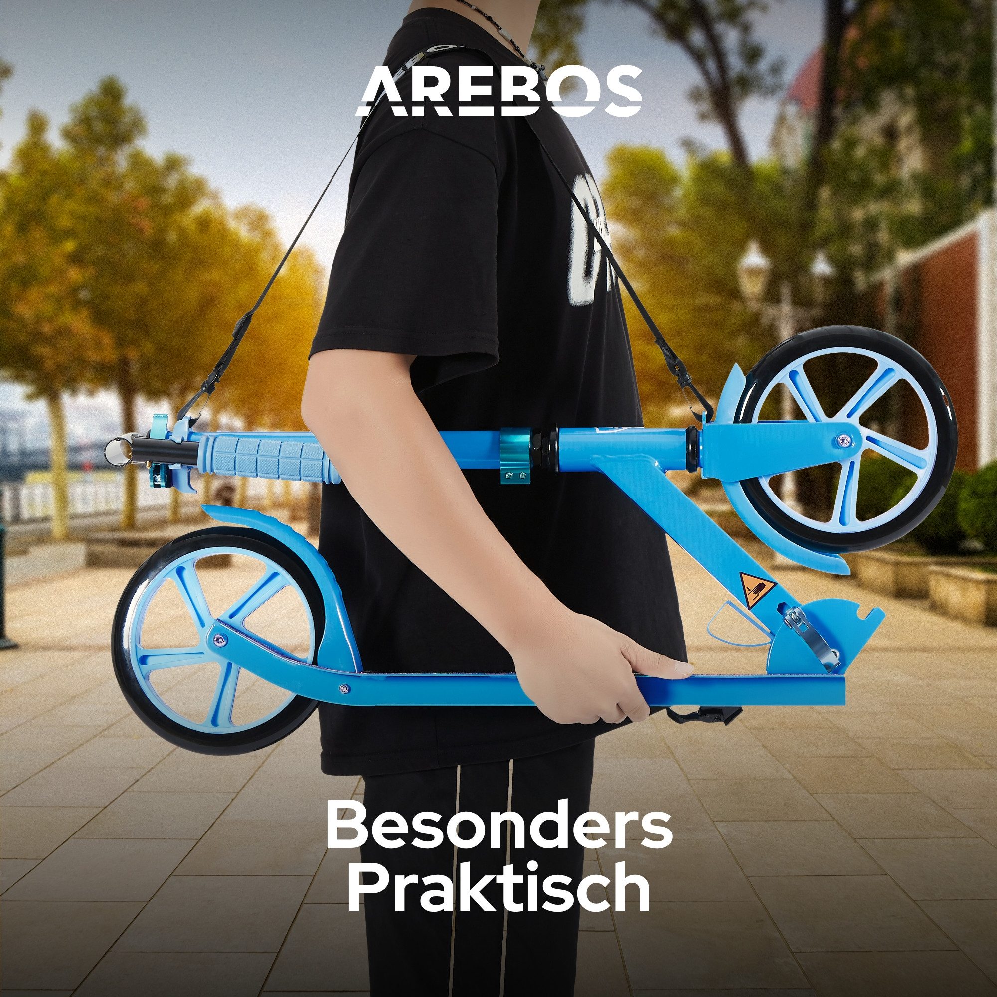 Arebos Tretroller klappbar höhenverstellbar 78–93 cm, ab 6 Jahre, 100 kg, 0 W, Fahrspaß überall: ideal für Schule, Freizeit oder kurze Wege