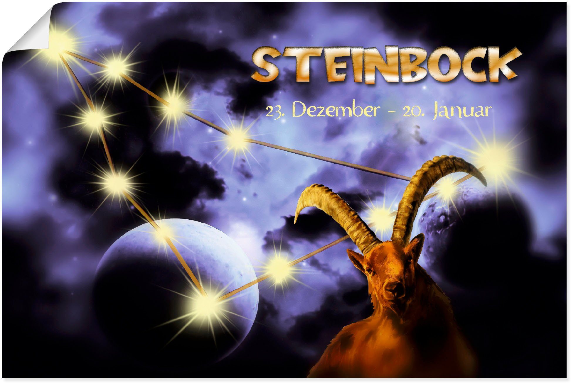 Poster Steinbock, Sternzeichen Wandaufkleber (1 von oder Wandbild versch. als Größen Bilder Leinwandbild, in Sternzeichen St), Alubild, - Artland