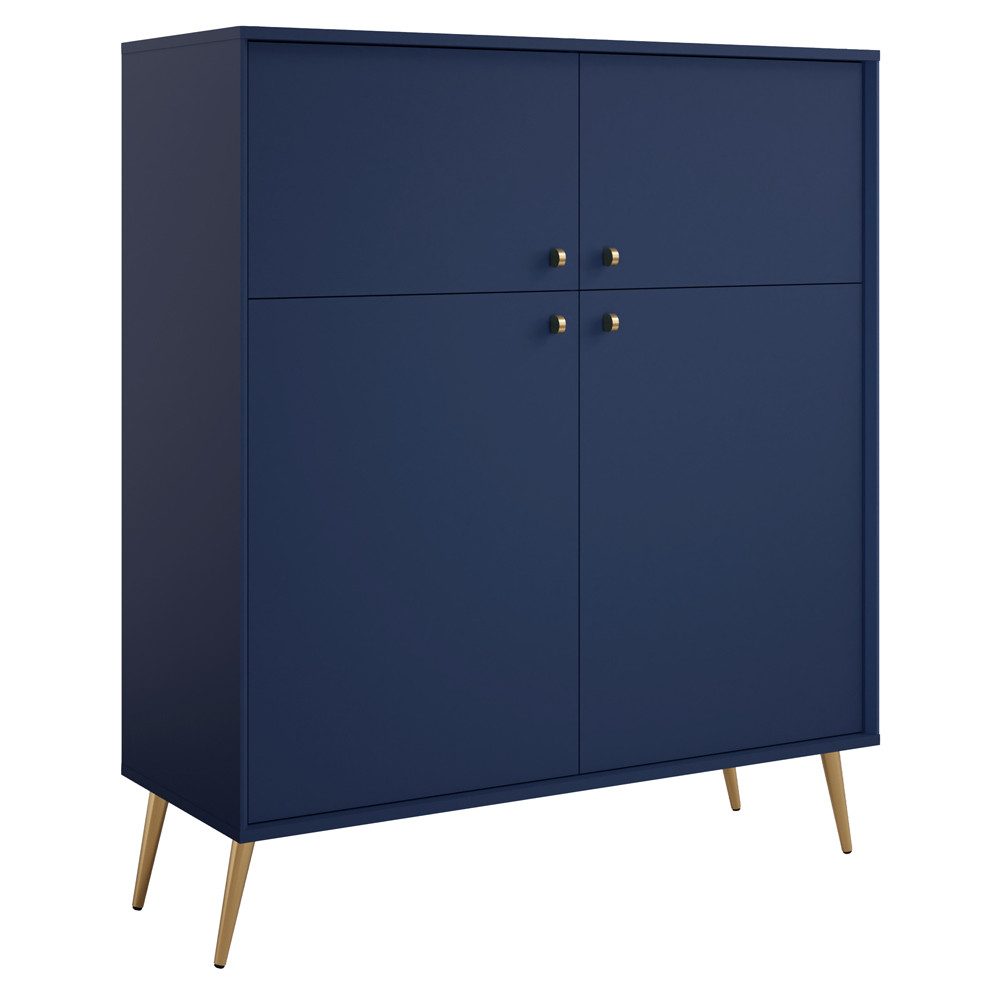 Lomadox Highboard RIPLEY-166, 105 cm breit, blau, Füße und Griffe goldfarben, 4 Türen