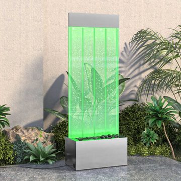 vidaXL Gartenbrunnen Wassersäule mit RGB LEDs Edelstahl und Acryl 110 cm