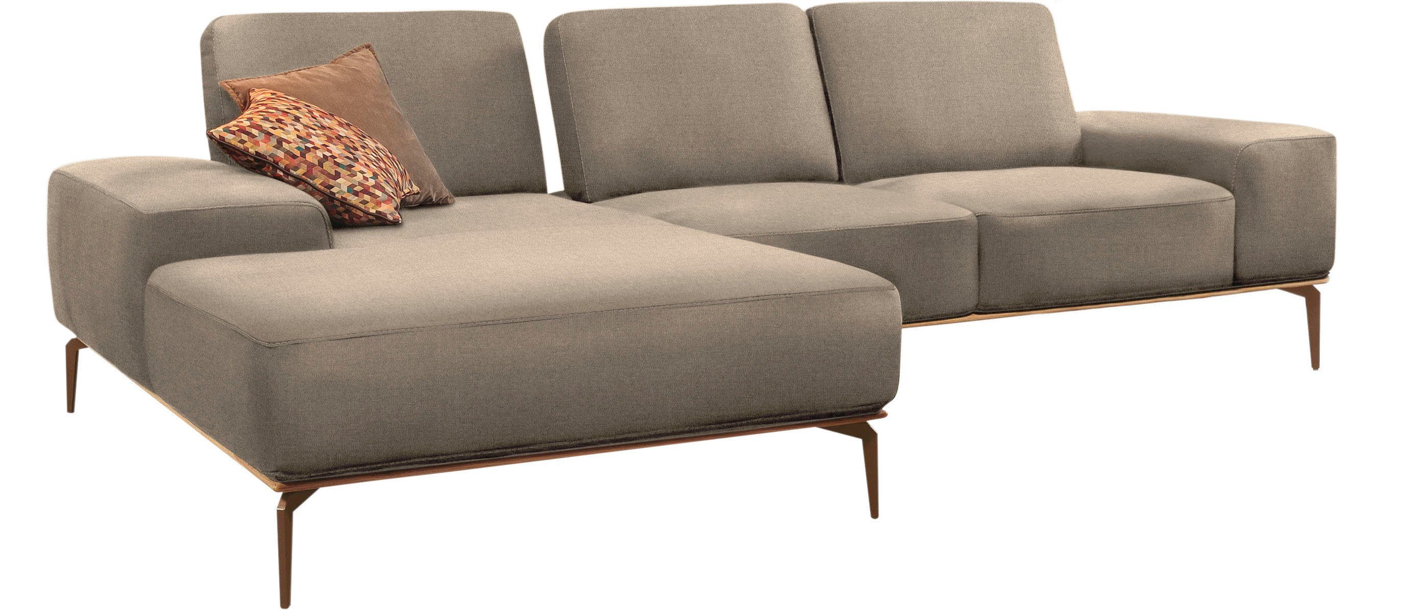W.SCHILLIG Ecksofa run, Designsofa mit tollem Sitzkomfort, bequem, L-Form, mit Holzsockel, Füße in Bronze pulverbeschichtet, Breite 279 cm