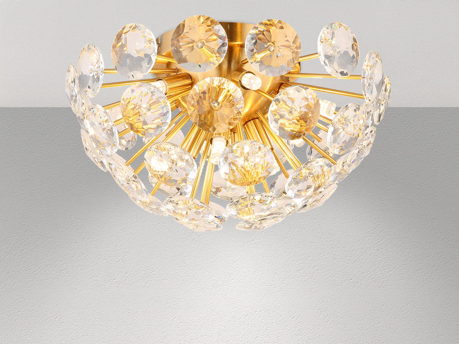 GLOBO LIGHTING LED Deckenleuchte Metall in Gold mit K9 Kristallen Ø 39cm, Dimmfunktion, LED wechselbar, warmweiß, besondere ausgefallene Deckenlampe mit funkelndem Glas Lampenschirm