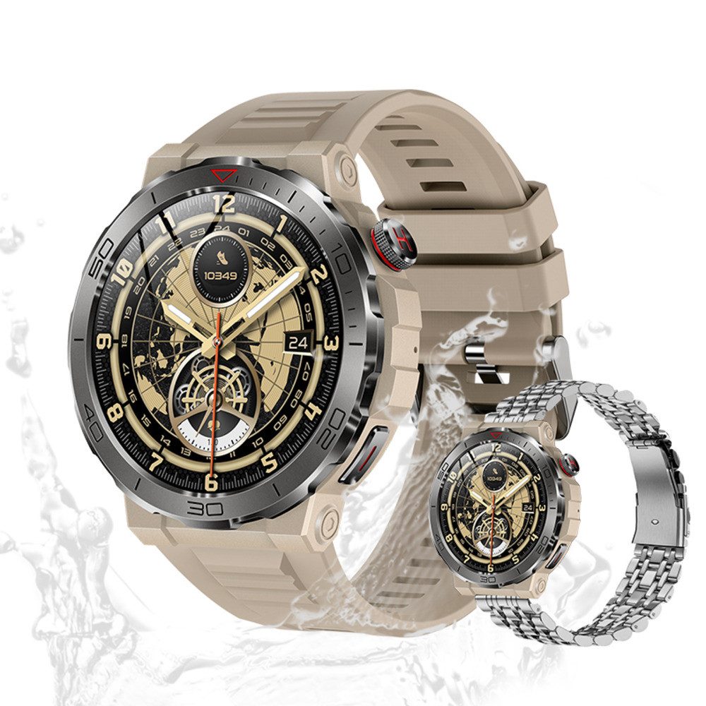 Valdus Herren's und Damen's Telefonfunktion Fitness-Tracker 400mAh Smartwatch (1,43 Zoll, Android/iOS), Stilvolle Fitnessuhr mit Herzfrequenz-, Schlaf- & Stressmessung