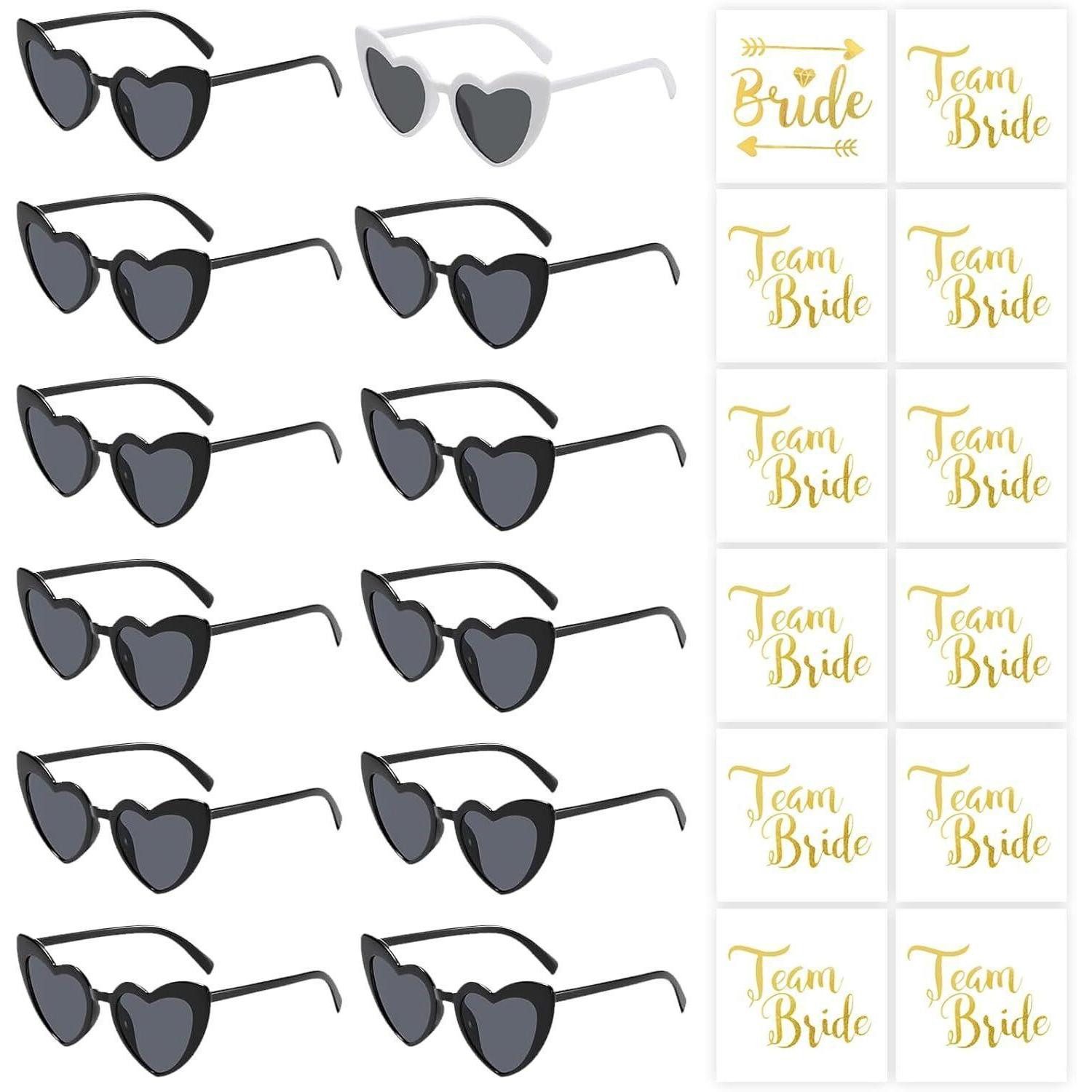 LuxusKollektion Kostüm Sonnenbrille Herz Hochzeit Damen BrideToBe Team Aufkleber Schwarz
