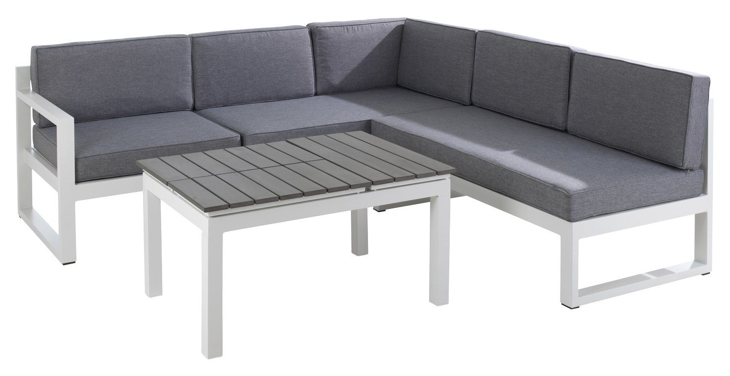 Outdoor Gartenlounge-Set DAPHNE, Aluminium, Grau, Weiß, mit Liegefunktion, (3-tlg), inkl. Sitz- und Rückenkissen, B 210 x H 66 x T 198 cm