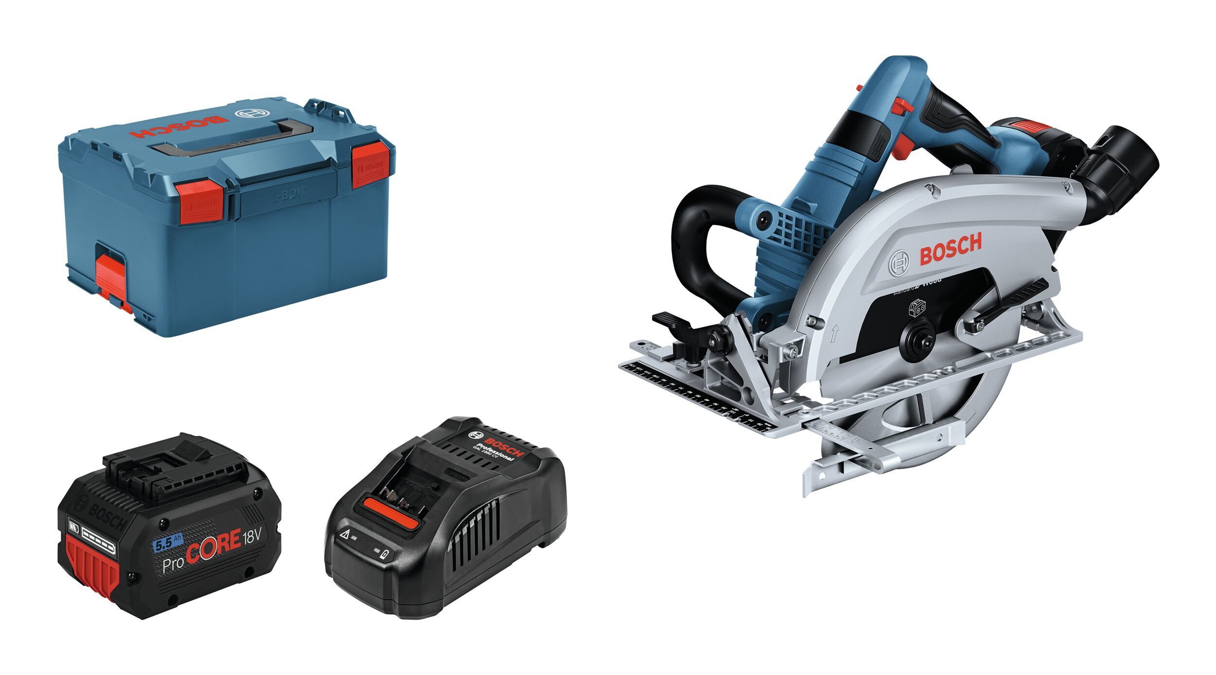 BOSCH Akku-Handkreissäge GKS 18V-70 L, Kreissäge mit 2x Akku ProCORE 5,5 Ah - in L-BOXX 238