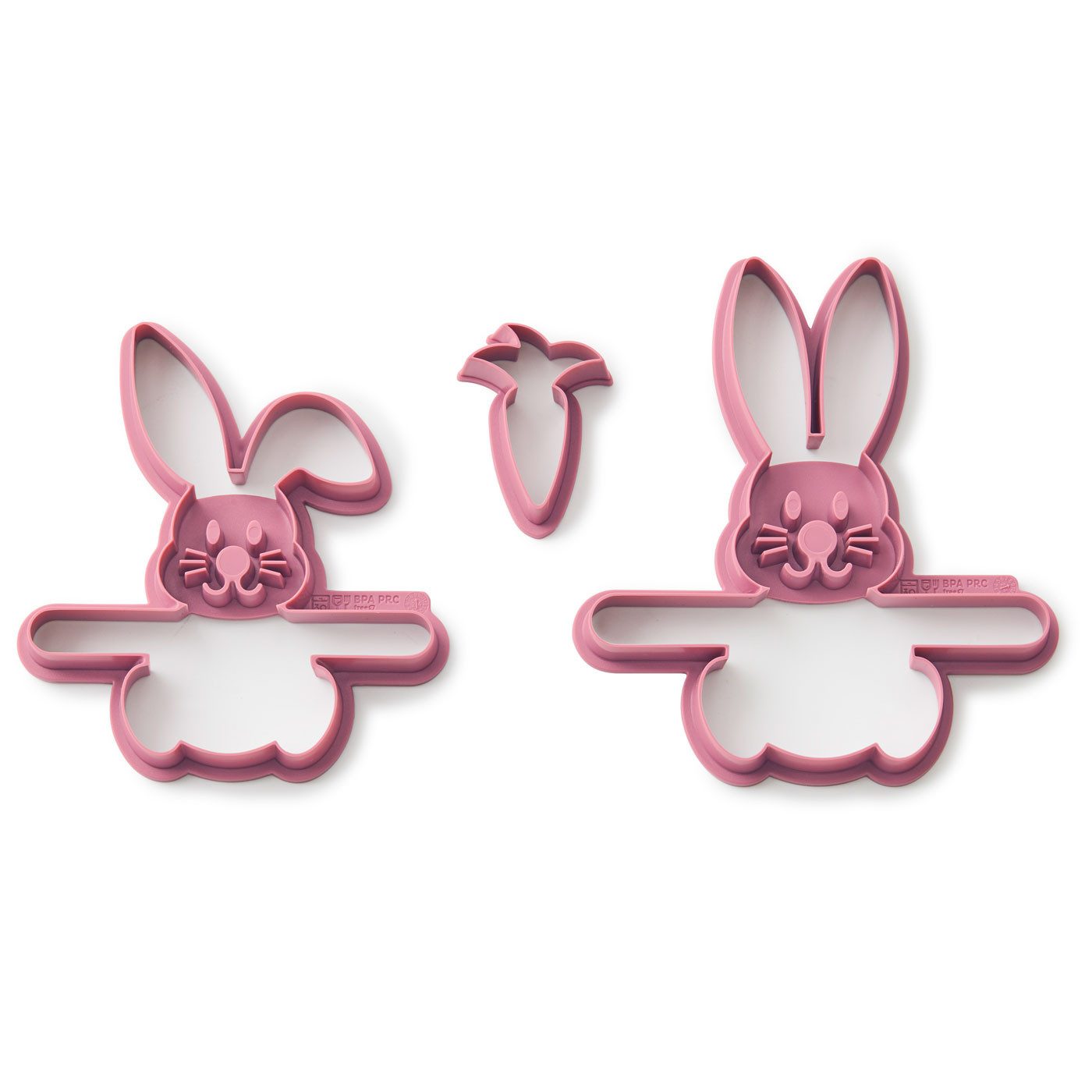 Betty Bossi Ausstechform Keks-Ausstecher Hase und Karotte – Set Kunststoff Lila, Kunststoff, (Set, 3-St), 1x Hase groß (13cm), 1x Hase klein (11,5 cm), 1x Karotte (5,5 cm)