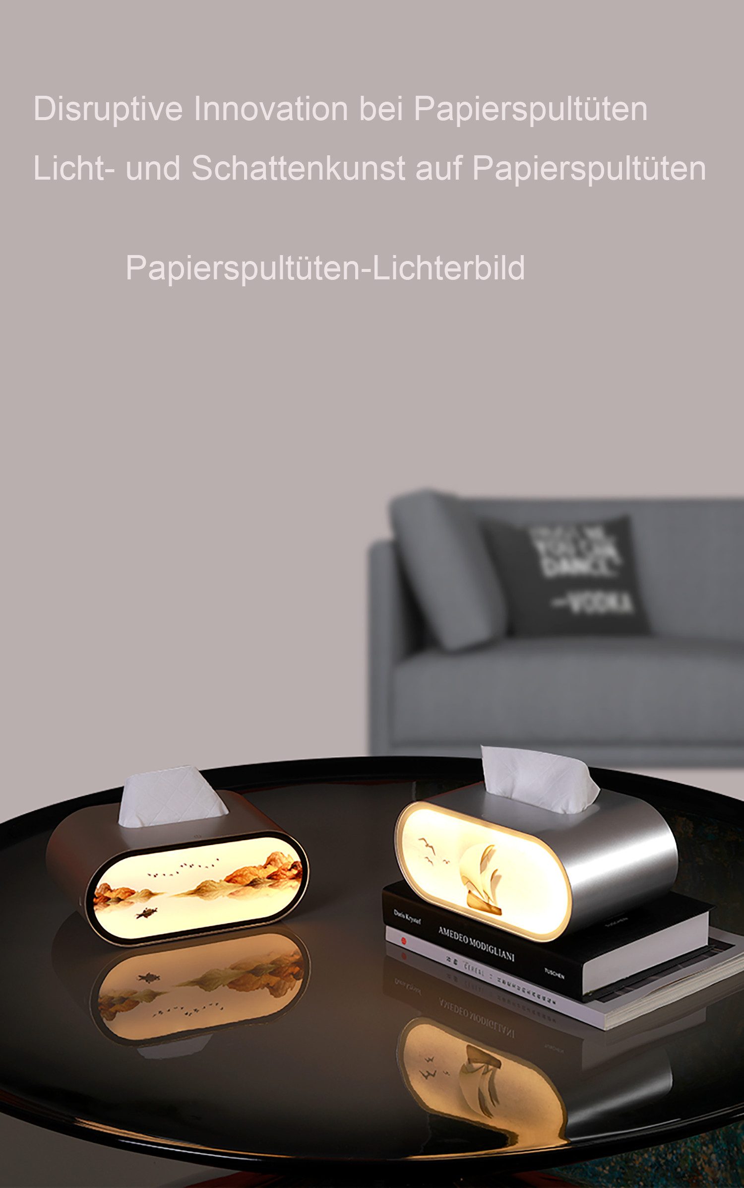 ibettertec Papiertuchbox Taschentuchbox mit Licht (Set, 1 St., Papierhandtuch-Box Nachtlicht, LED-Licht, silberfarbener Edelstahl), Nachtlicht-Tissuebox, Dreifarbige Beleuchtung, stufenlos dimmbar