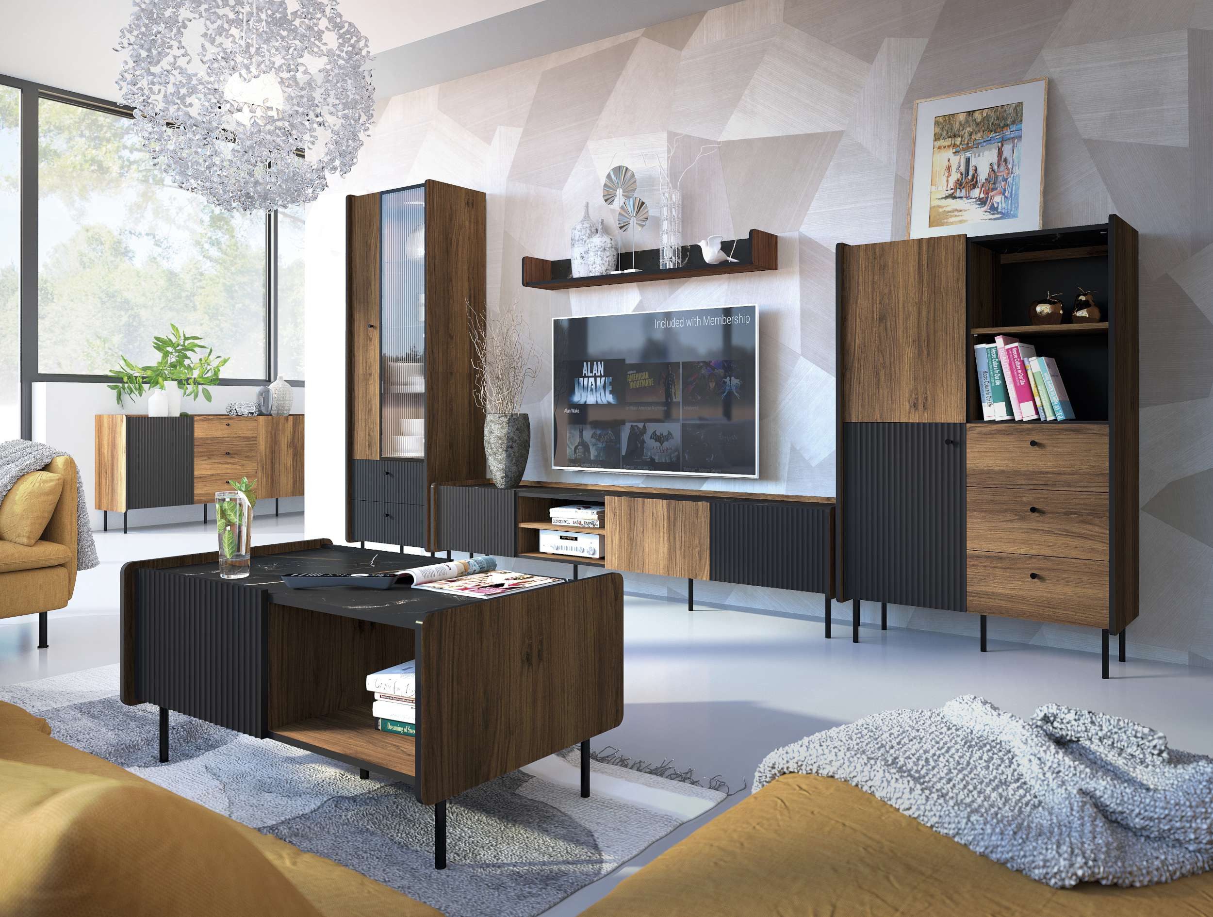 99rooms Wohnwand Gostin, (Set (6-St), Wohnmöbel, Wohnzimmer-Set), Modern Design, mit viel Stauraum, ABS-Schutzkanten
