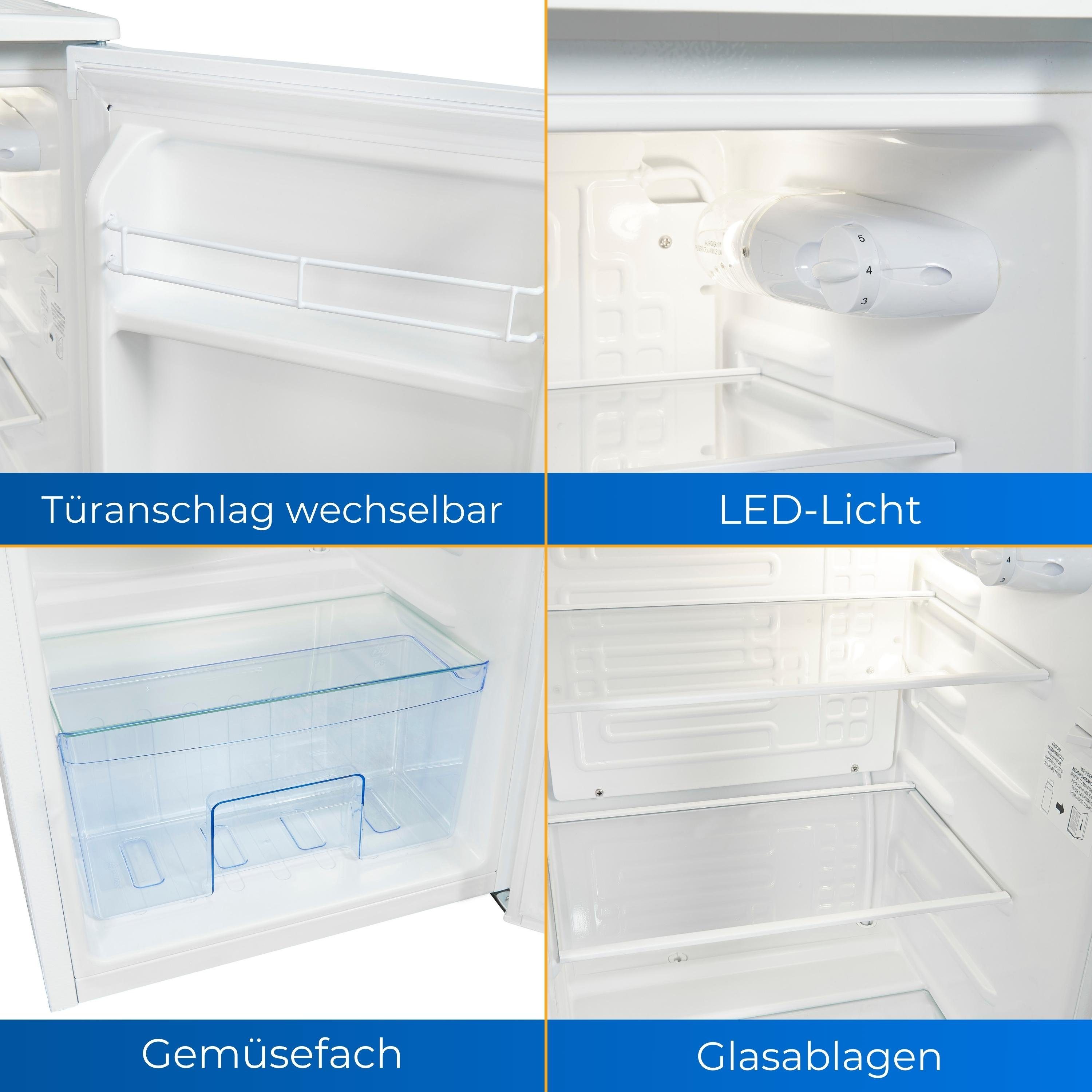 exquisit Vollraumkühlschrank KS85-V-091E weiss, 84.3 cm hoch, 45 cm breit, 75 Nutzinhalt, Temperaturregelung stufenlos, verstellbare Glasablagen