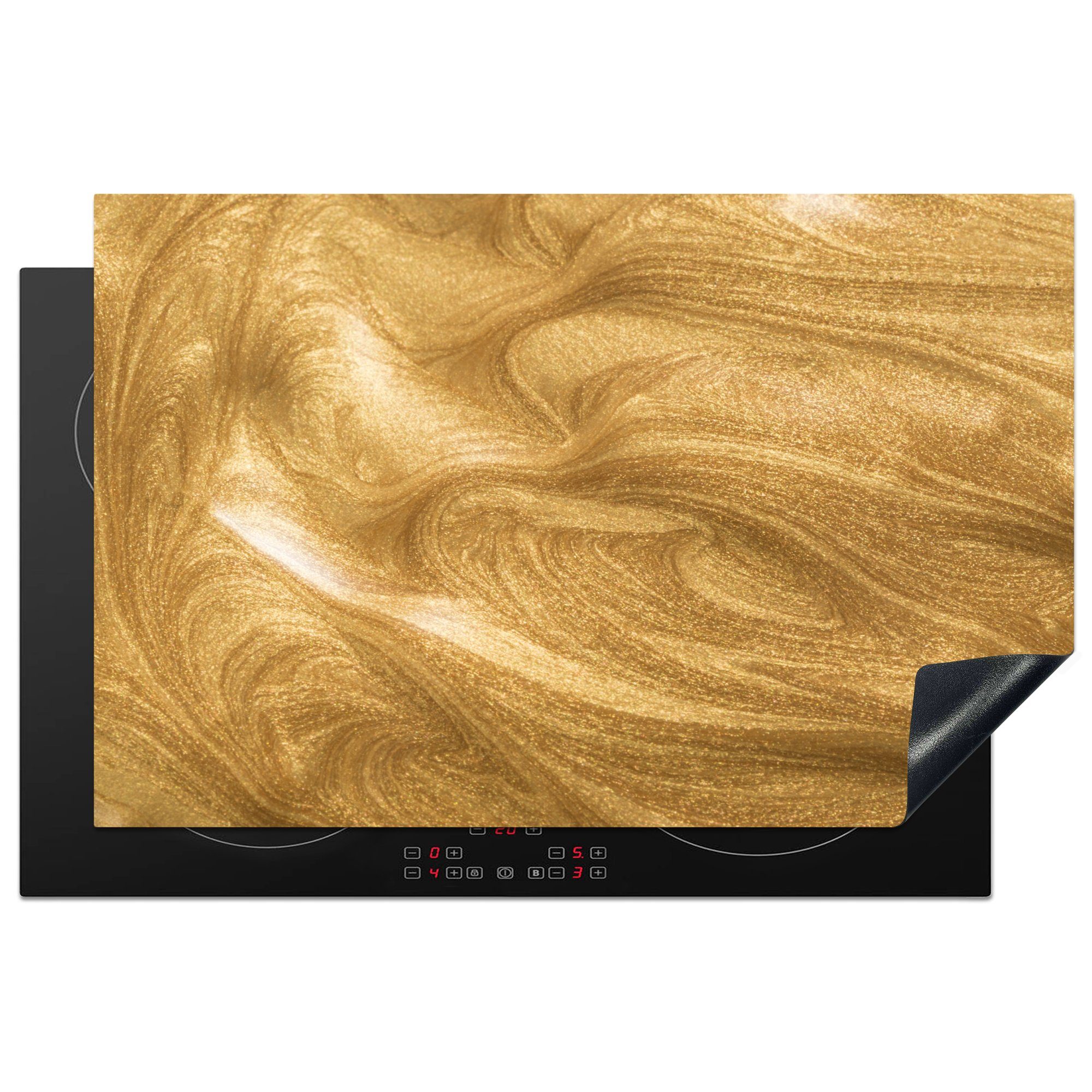 MuchoWow Herdblende-/Abdeckplatte Ein tlg), cm, für die Hintergrund goldener Ceranfeldabdeckung mit Schutz Vinyl, 81x52 (1 küche, Induktionskochfeld Glitzern