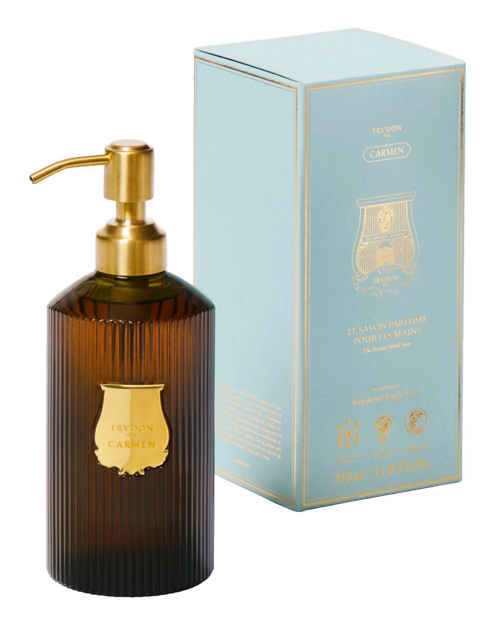Cire Trudon Handseife Carmen Nachfüllbar Glas Pumpspender Parfümiert 350ml, Nachfüllbarer Pumpspender mit Geriffelter Luxus flakon