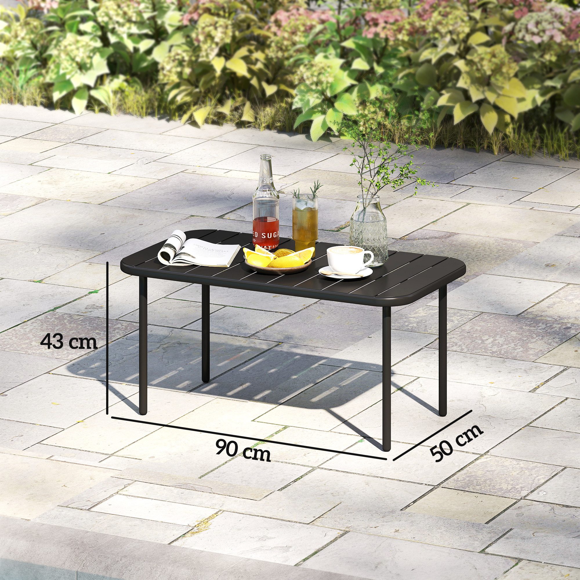 Outsunny Beistelltisch Rechteckig Kaffeetisch Outdoor (Gartentisch, 1-St., Outdoor-Couchtisch), Wetterfest und pflegeleicht