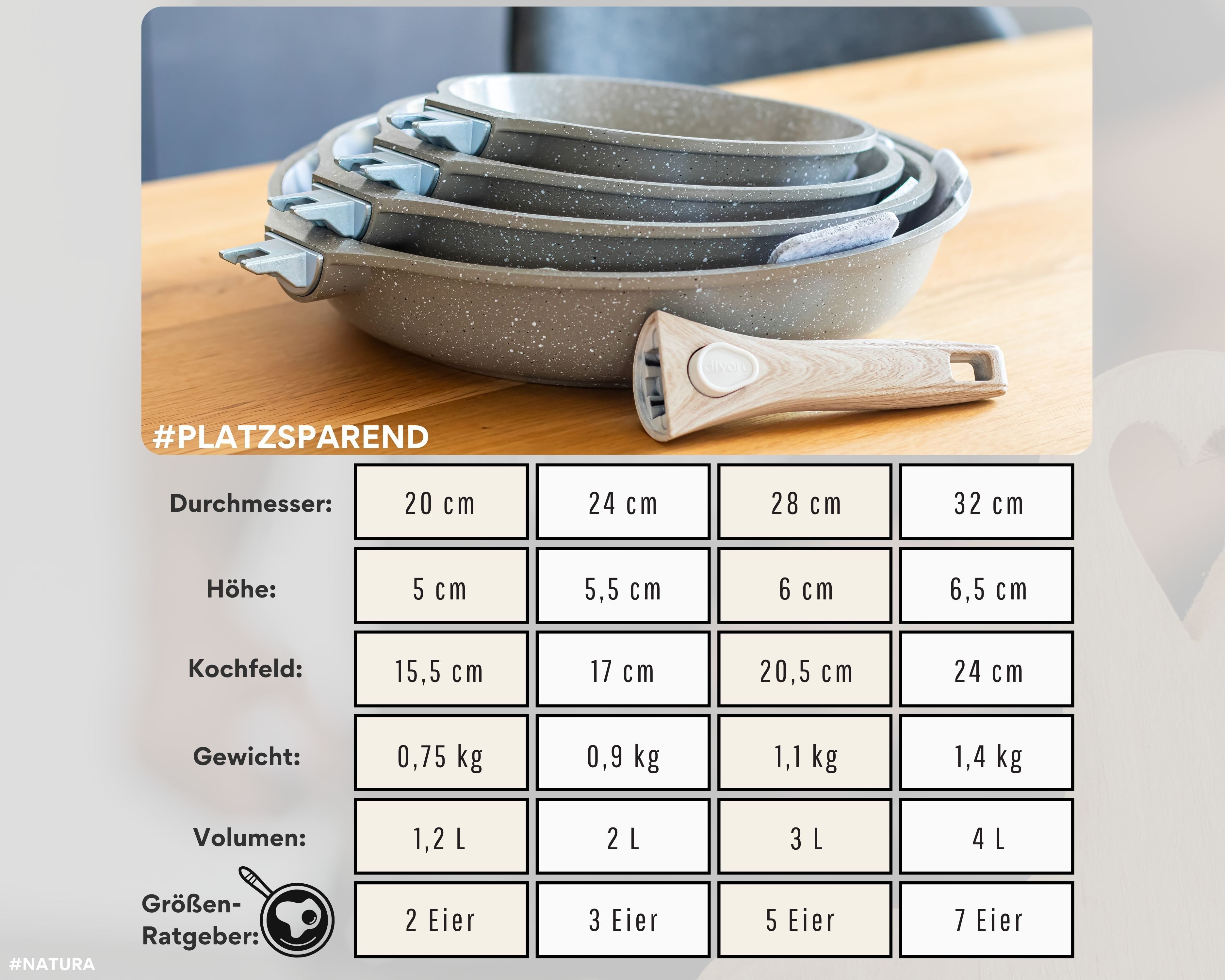 divory Bratpfanne Keramikpfanne mit abnehmbarem Griff, für alle Herdarten, Aluminium, Induktion, abnehmbare Griffe – Bild 4 von 5