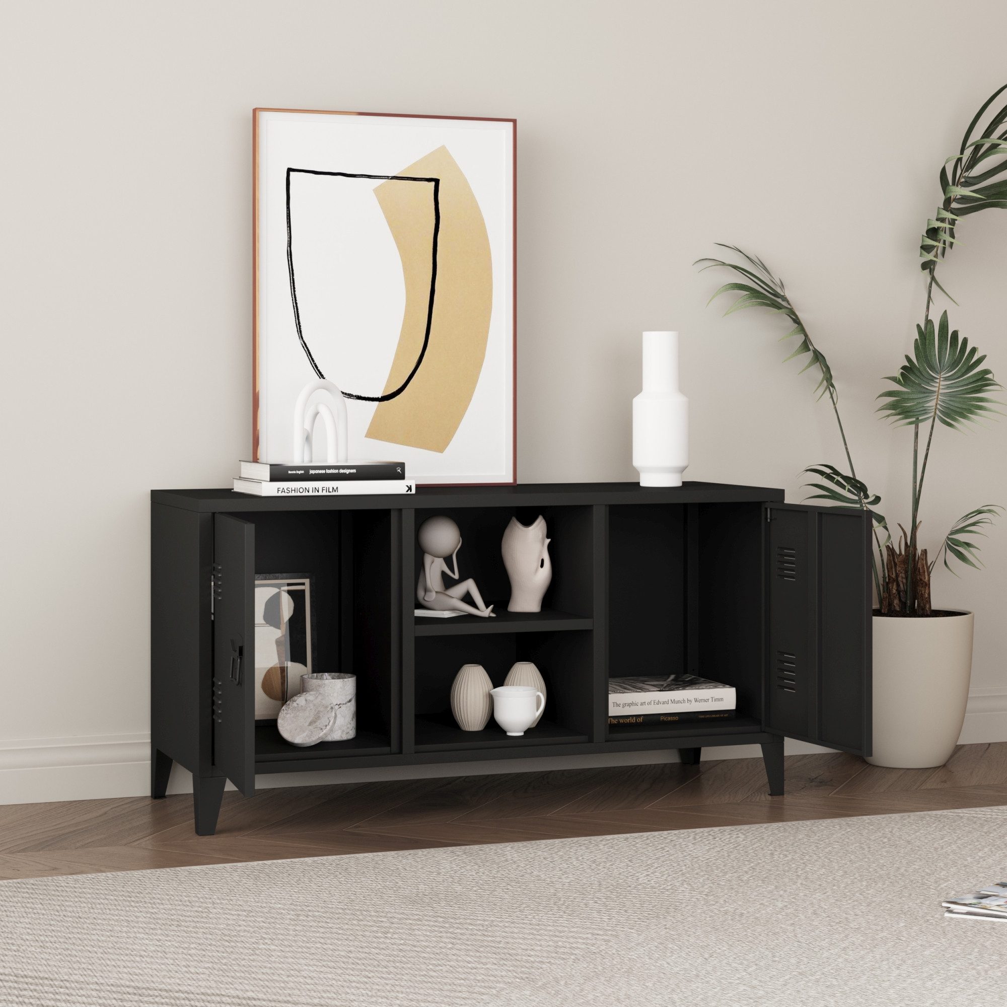 en.casa Sideboard, »Kotka« mit 2 Türen Metall 113 x 40 x 58 cm Schwarz