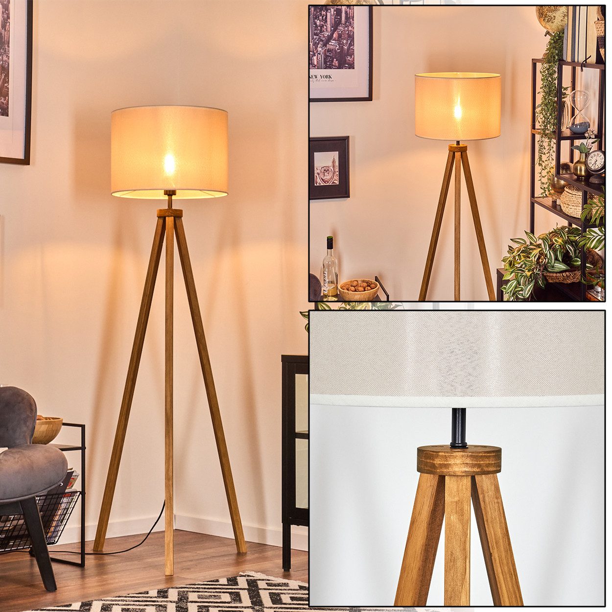 hofstein Stehlampe Stehlampe aus Holz/Stoff in Naturfarben/Beige, ohne Leuc günstig online kaufen