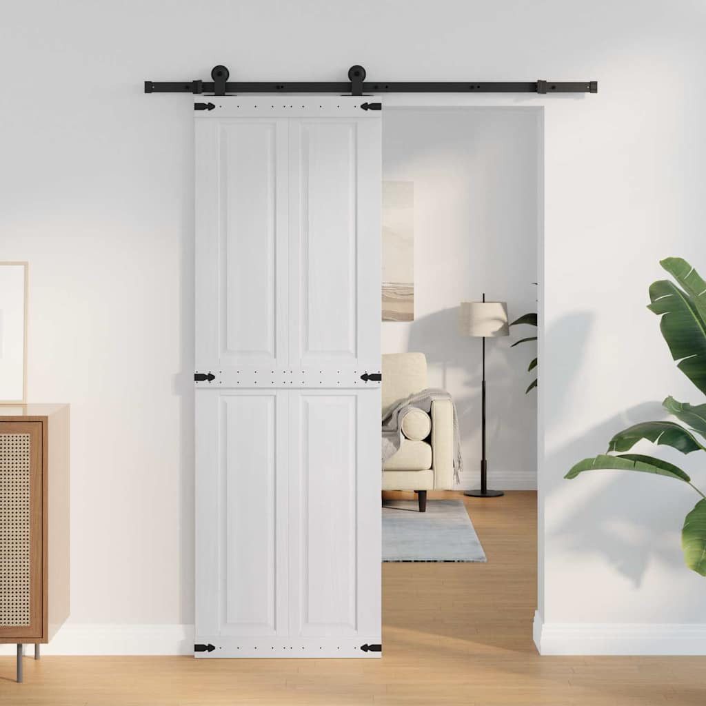 furnicato Schiebetür Scheunentür Corona Massivholz 70 x 210 cm Weiß, Leises Gleitsystem Schiebetür platzsparend für dein Schlafzimmer