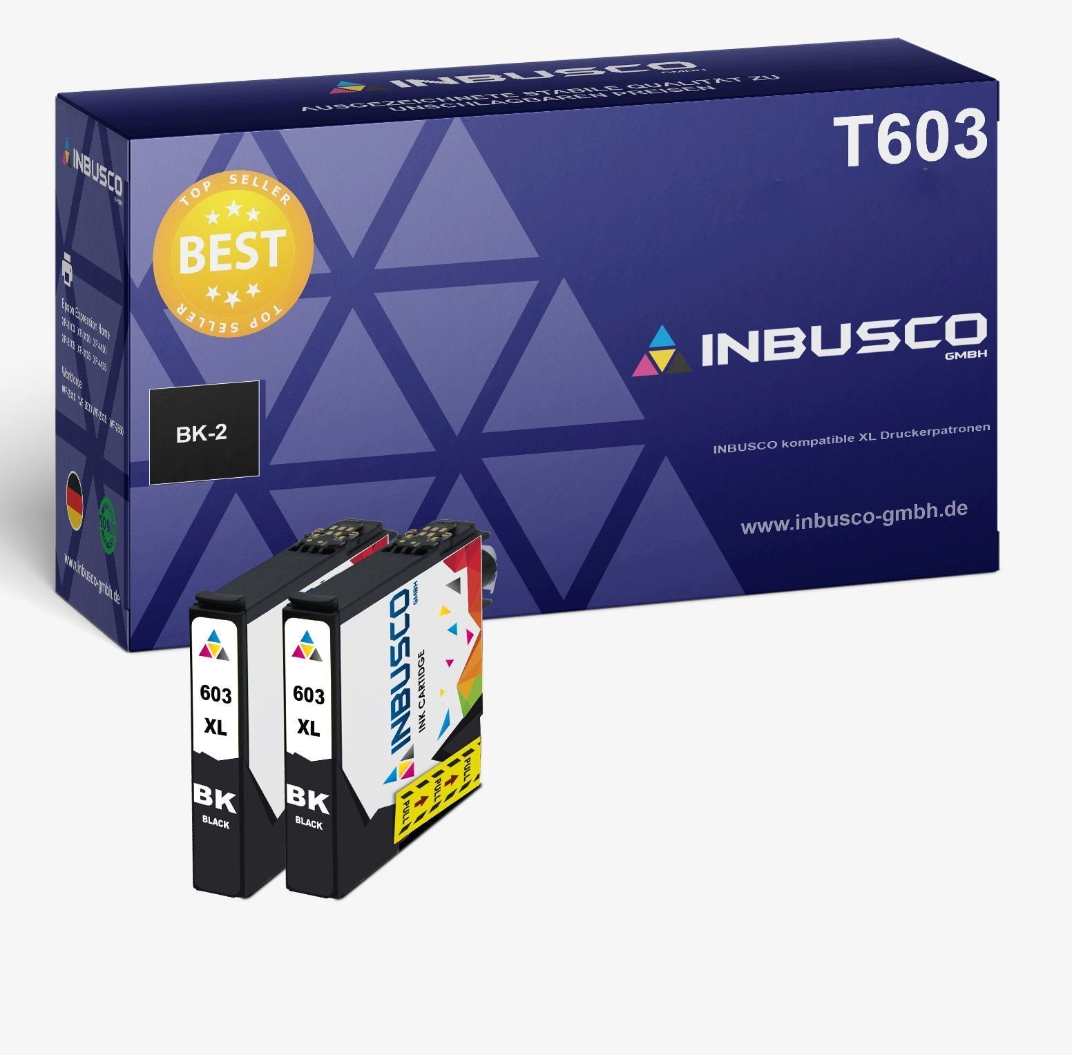 Inbusco 2x Tintenpatrone T603 BK kompatibel mit Epson Expression Home X ... Tintenpatrone