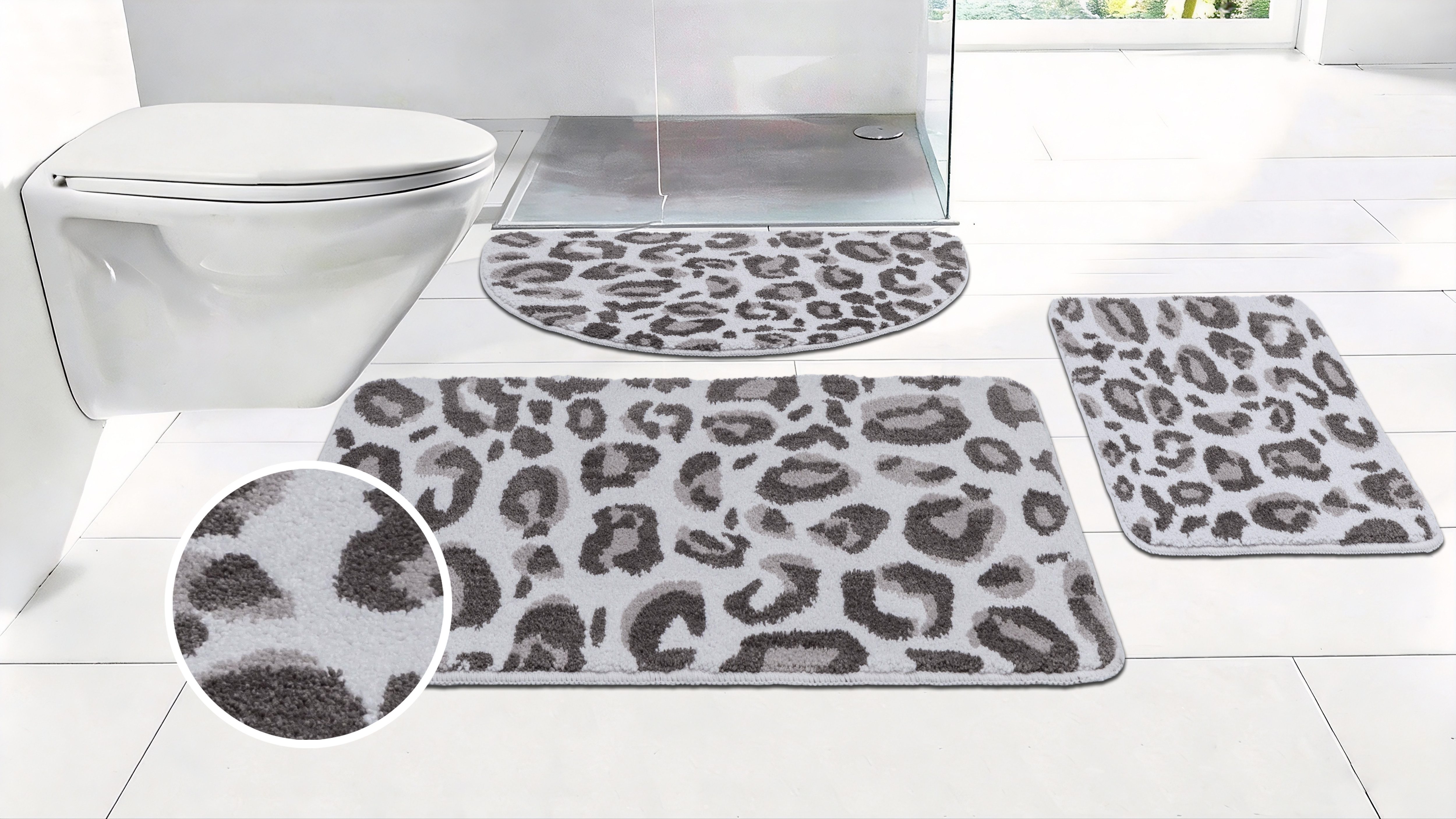 OTTO home Badematte Regona Leo, Badvorleger, Badezimmer Teppich, Duschvorleger, Höhe 10 mm, rutschhemmend beschichtet, schnell trocknend, fußbodenheizungsgeeignet, Polyester, halbrund, Leoparden-Muster, Animal Print, modern