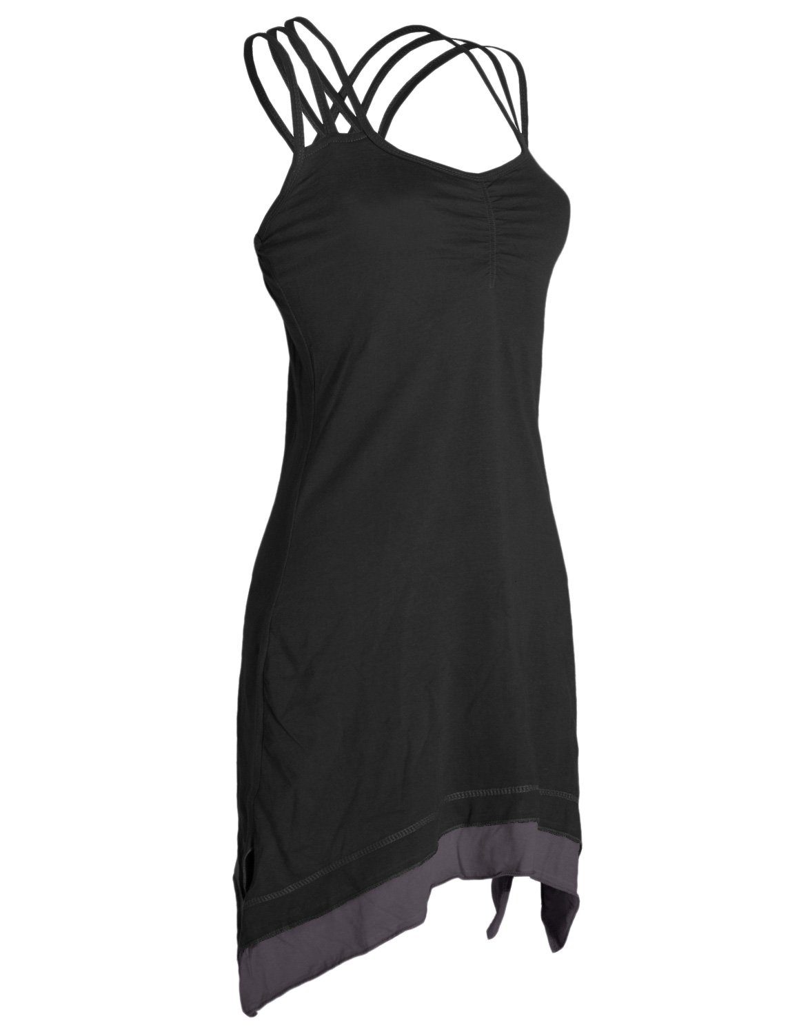 Vishes Sommerkleid Hippie, Lagenlook Boho schwarz mit Elfen, Cotton Organic Style Trägerkleid Zipfeln