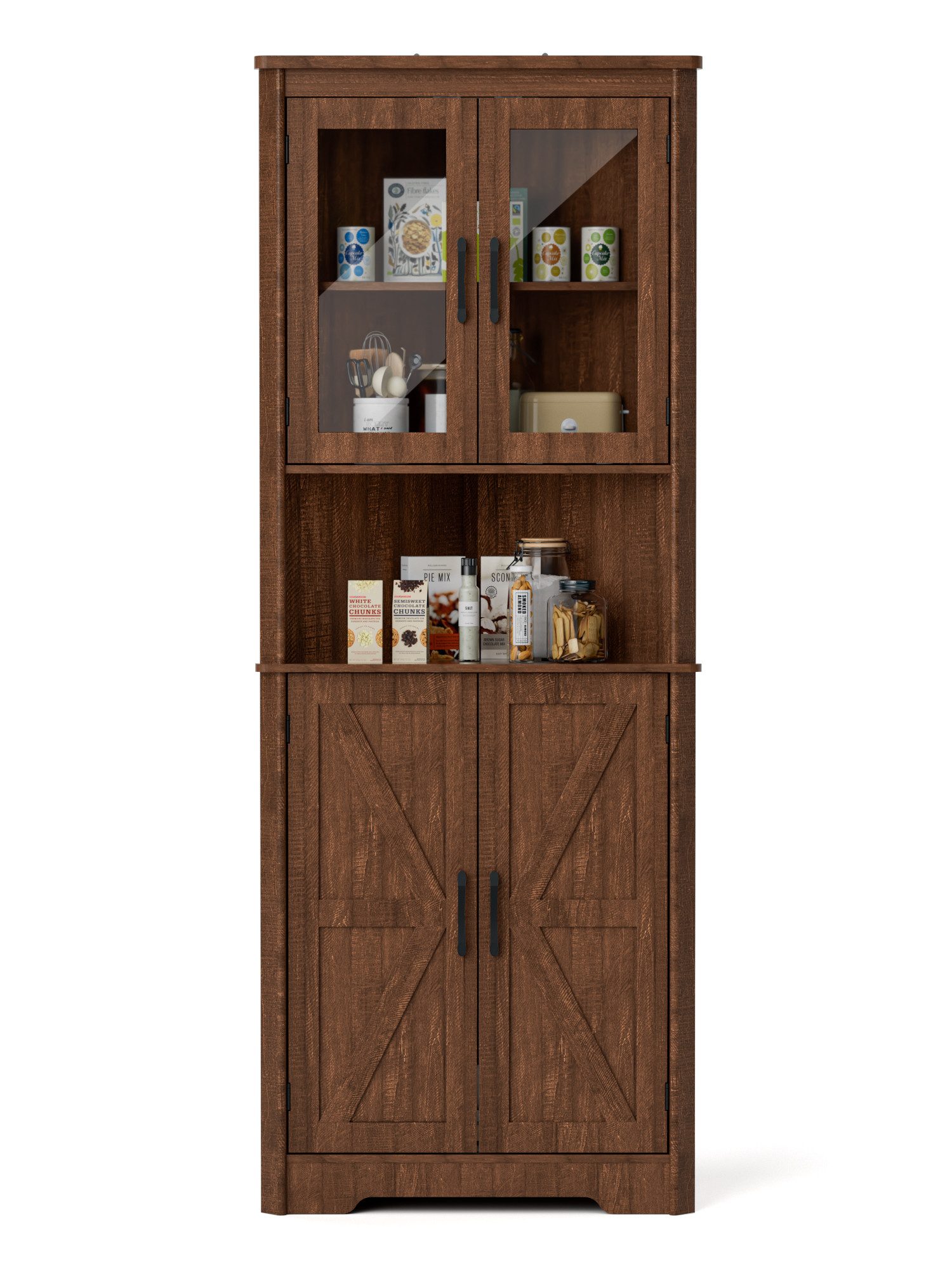 FiveWillowise Eckschrank mit 4 Türen und 5 Ablageflächen, 165cm, Holz, Braun (1-St) Eckschrank perfekt in die Ecke zwischen zwei Wänden integrieren.