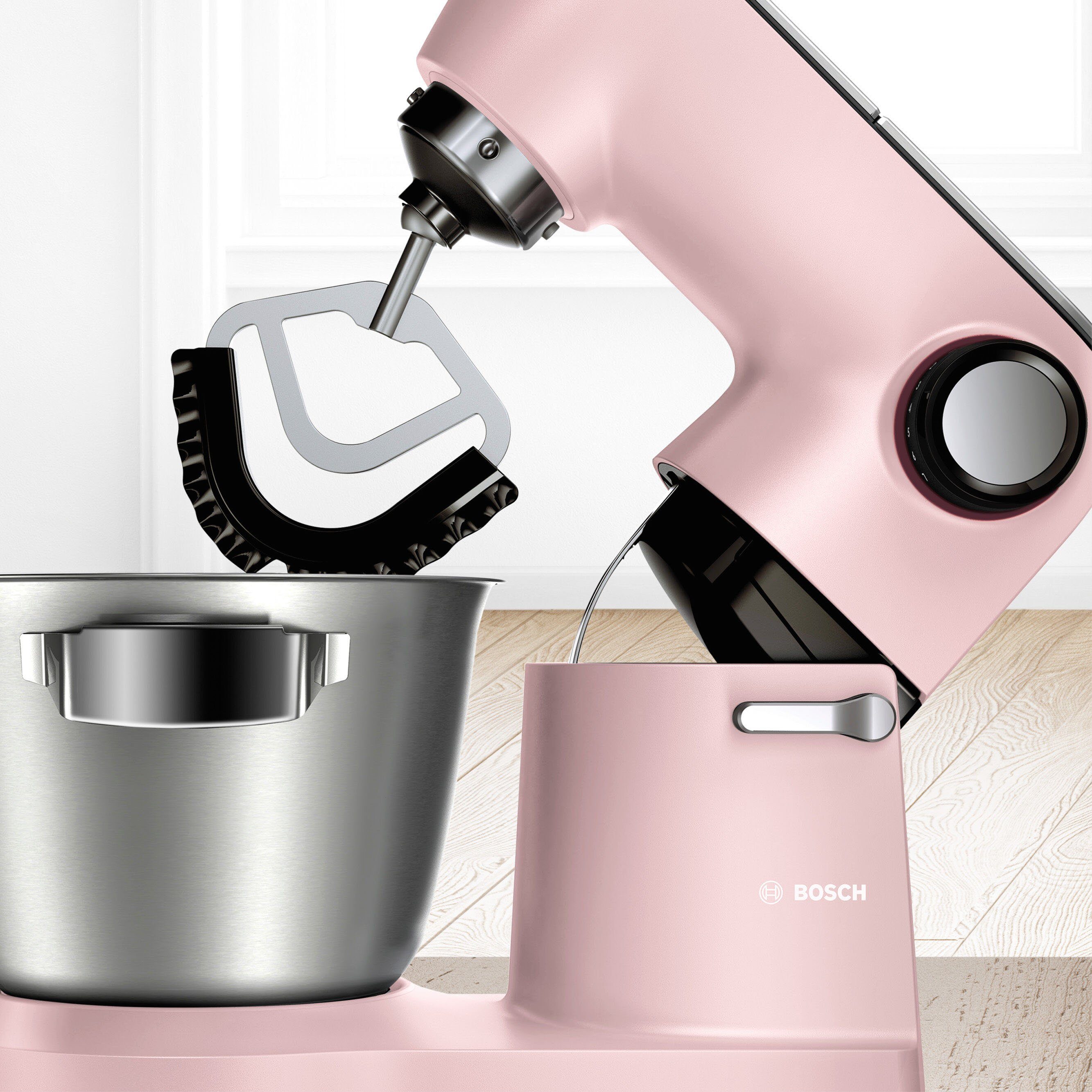 BOSCH Küchenmaschine MUM9A66N00 OptiMUM, 1600 pastelrosé l W, 5,5 Profi-Patisserie-Set, Planetenrührwerk, Schüssel