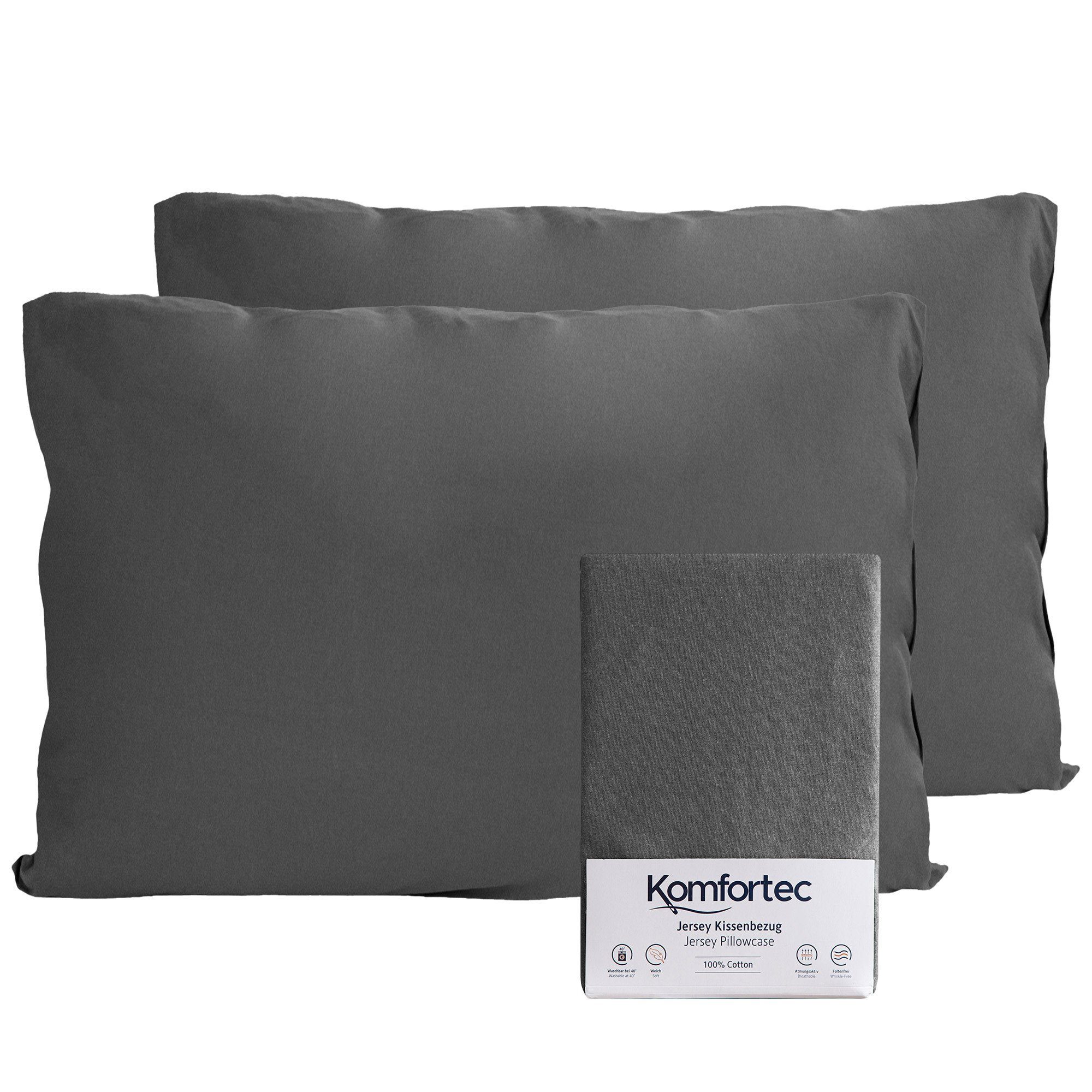 Komfortec Kissenbezug 100% Baumwolle, 150 g/m², (2 Stück), 50 x 75 cm, Kissenhülle, Superweicher Premium Jersey Kopfkissenbezug