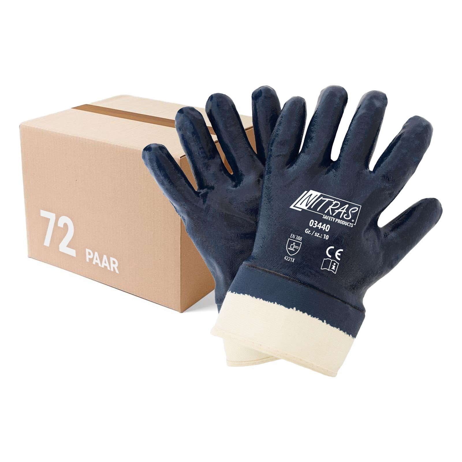 Nitras Nitril-Handschuhe NITRAS 03440 Nitrilhandschuhe Arbeitshandschuhe mit Stulpe - 72 Paar (Spar-Set)