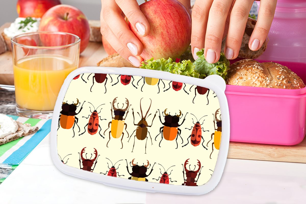 rosa (2-tlg), - Kunststoff, Snackbox, MuchoWow Käfer Erwachsene, Kunststoff Kinder, für Brotbox Muster - Mädchen, Brotdose Insekten, Lunchbox