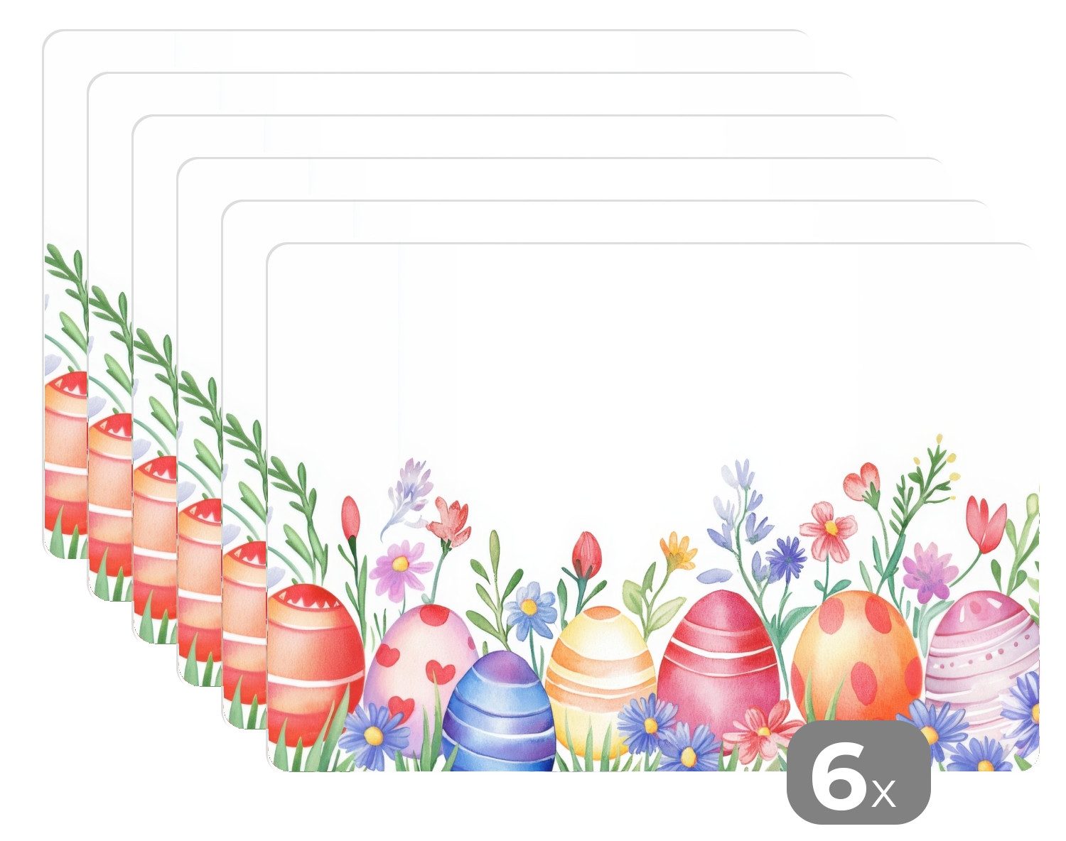 MuchoWow Platzset Blumengarten - Bunt - Eier - Ostern Deko, (6-St), Platzsets, Tischset, Abwaschbar, Tischsets, Platzdeckchen