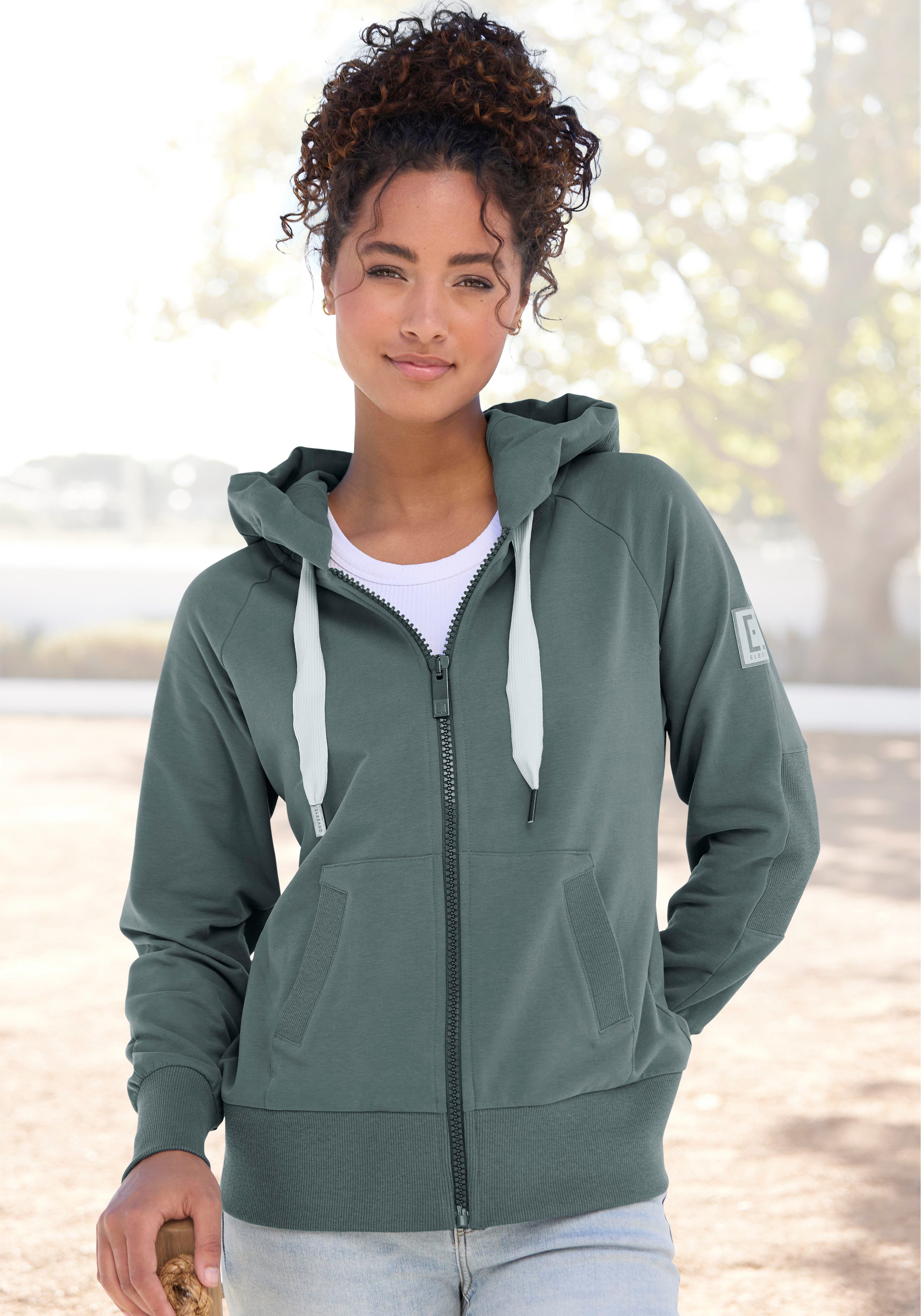 Elbsand Kapuzensweatjacke Kelda mit Logo-Stickerei an der Kapuze, Sweatjacke mit Kapuze, Basic