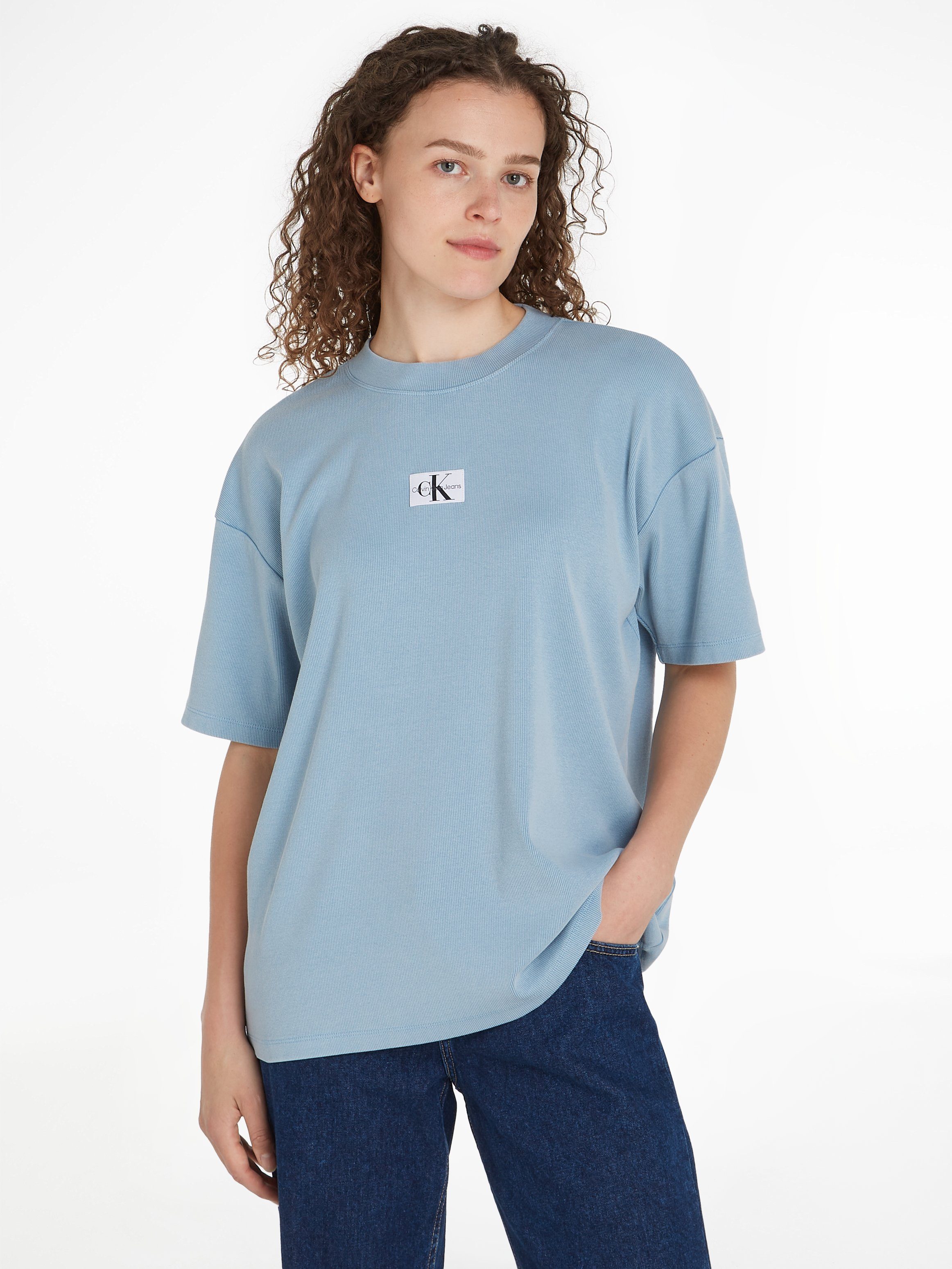 Calvin Klein Jeans T-Shirt WASHED RIB LABEL BOYFRIEND TEE mit Logomarkenpatch