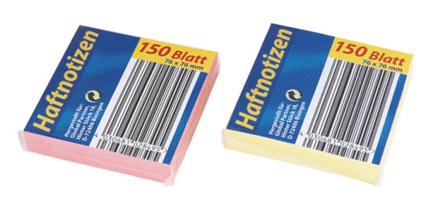 Global Partner Kugelschreiber Haftnotizen, 150 Blatt, (Büroset, 0-tlg., Haftnotizen, 150 Blatt), Haftnotizen, Notizzettel, Klebezettel, Post-it, Sticky Notes, Memo Pad
