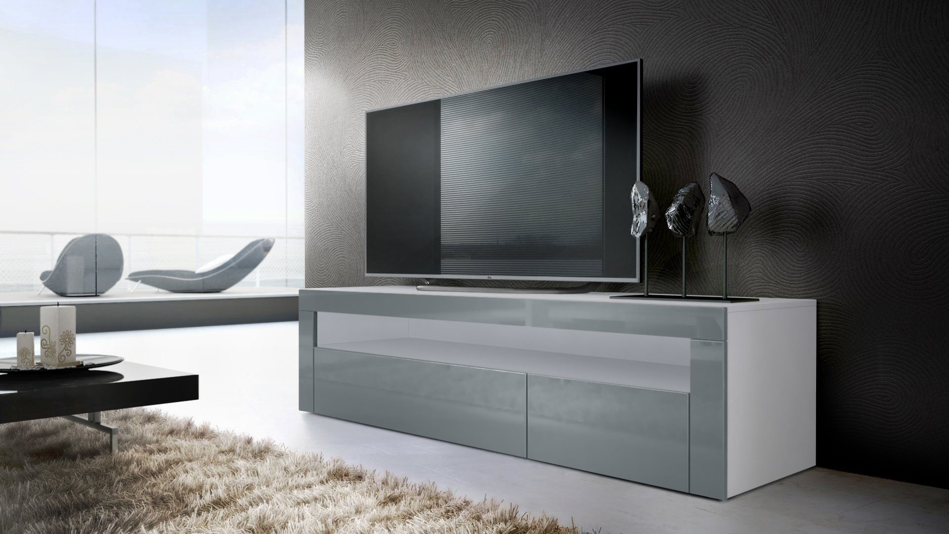 Vladon Lowboard Valencia (TV-Kommode, ​mit 1 offenem Fach und 2 Klappen), W günstig online kaufen