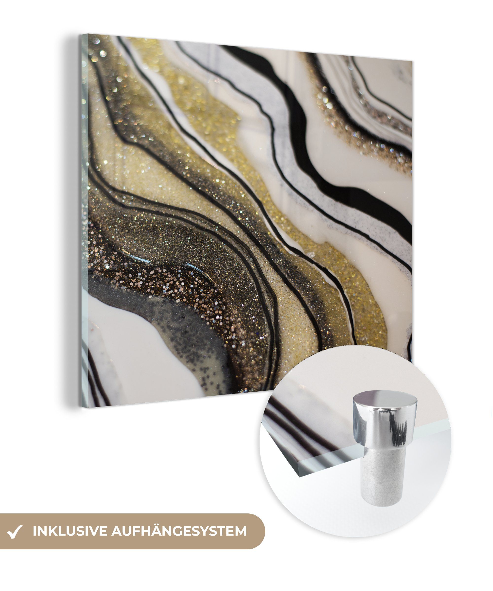 MuchoWow Acrylglasbild Edelstein - Abstrakt - Marmor - Natur, Inkl. Aufhängung, Bilder auf Glas Wandbild, Wanddeko Wohnzimmer Badezimmer, 20x20 cm