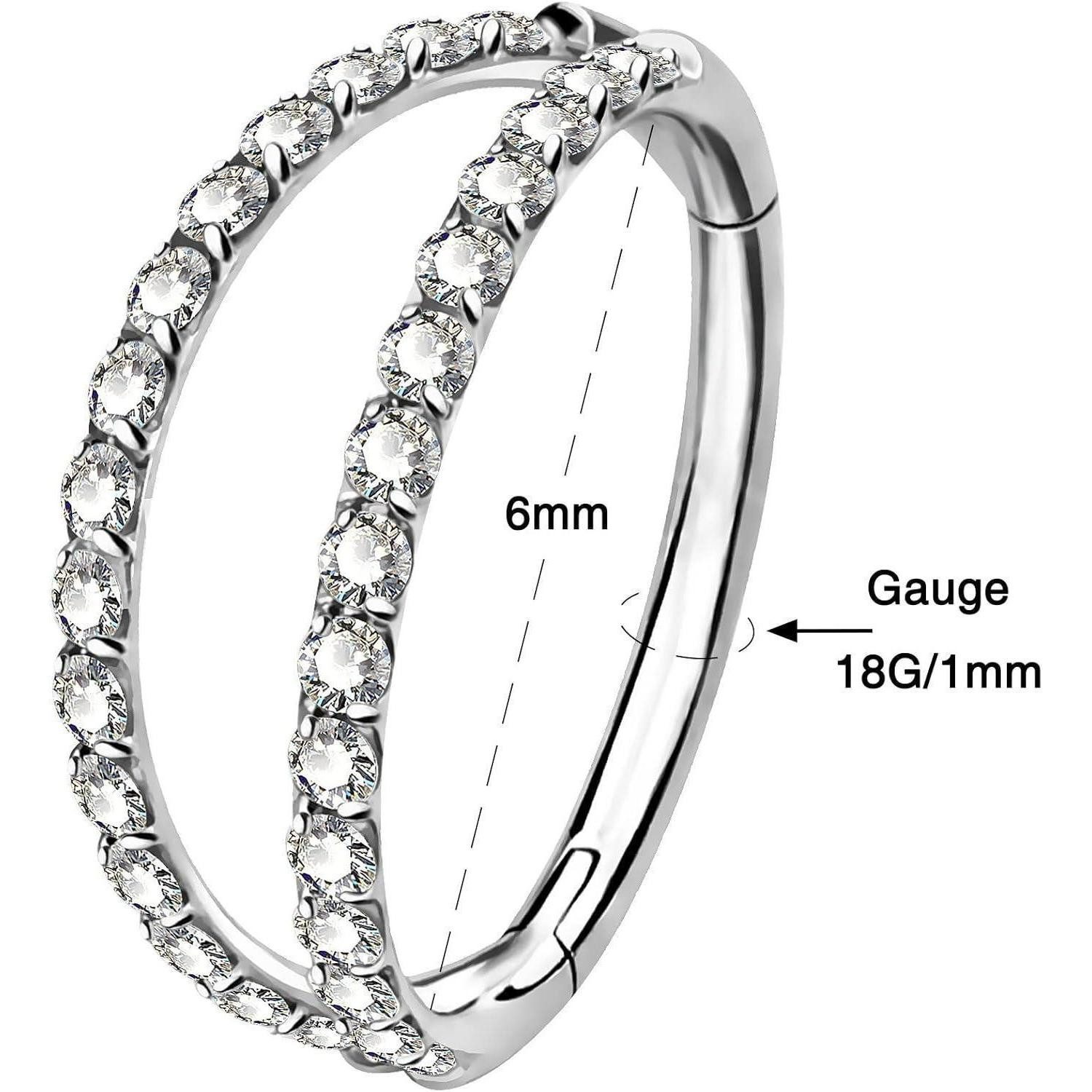 LuxusKollektion Intimpiercing Double Clear CZ Paved Hoop Cartilage Earrings 16G Stainless Steel