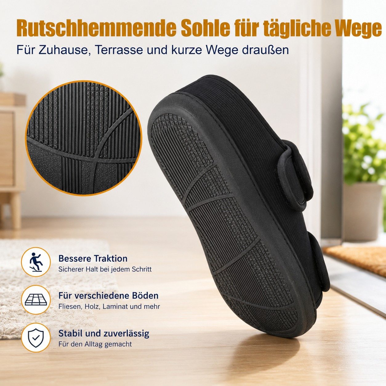 TIESTRA Offene Hausschuhe, weit geschnittenes, passgenaues Design Sandale mit doppeltem Klettverschluss – Bild 4 von 5