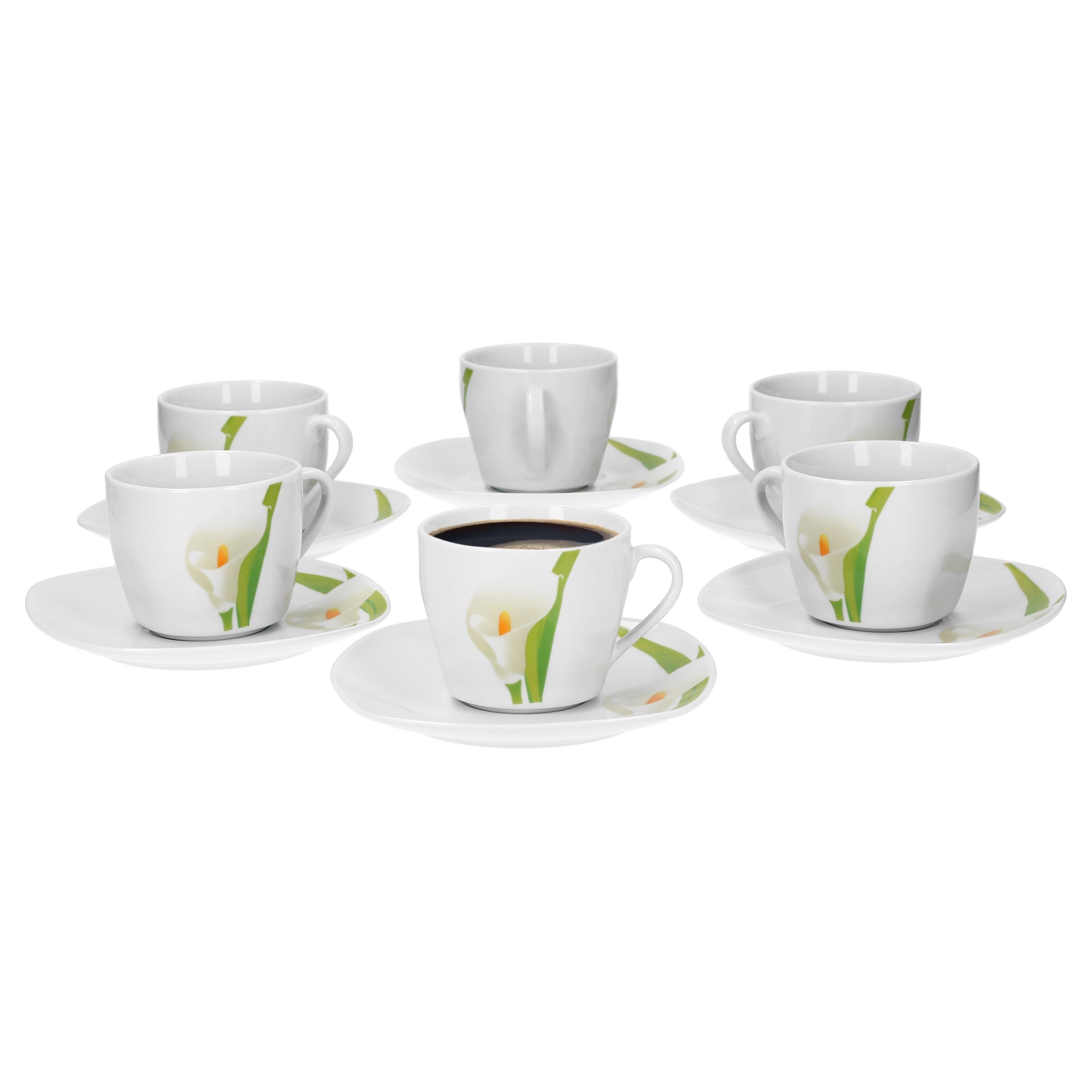 van Well Tasse 6er Set Kaffeetasse mit Kaffeeuntertasse Calla