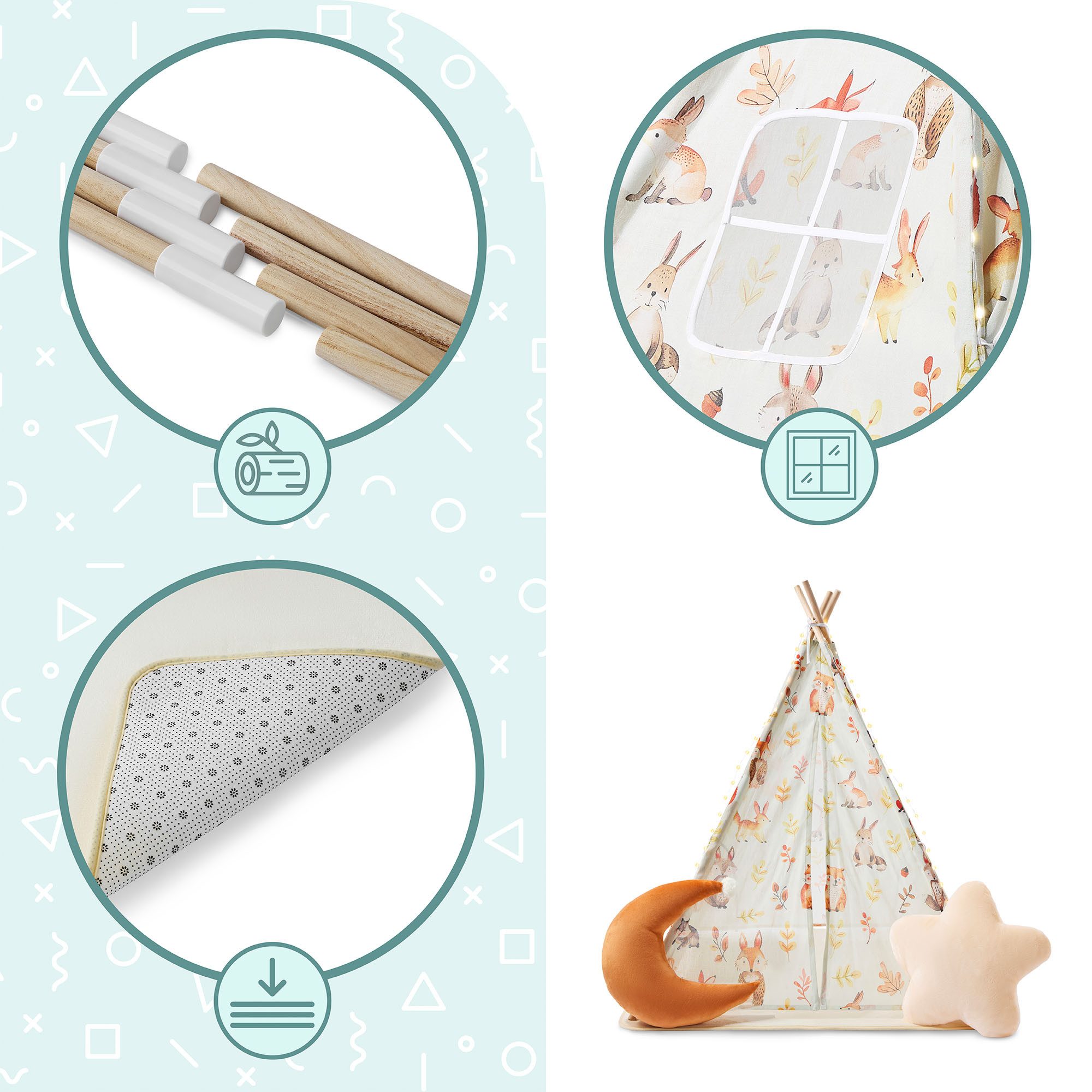 Mamabrum Spielzelt Mamabrum Kinder Tipi Zelt mit Matte, Kissen und LED
