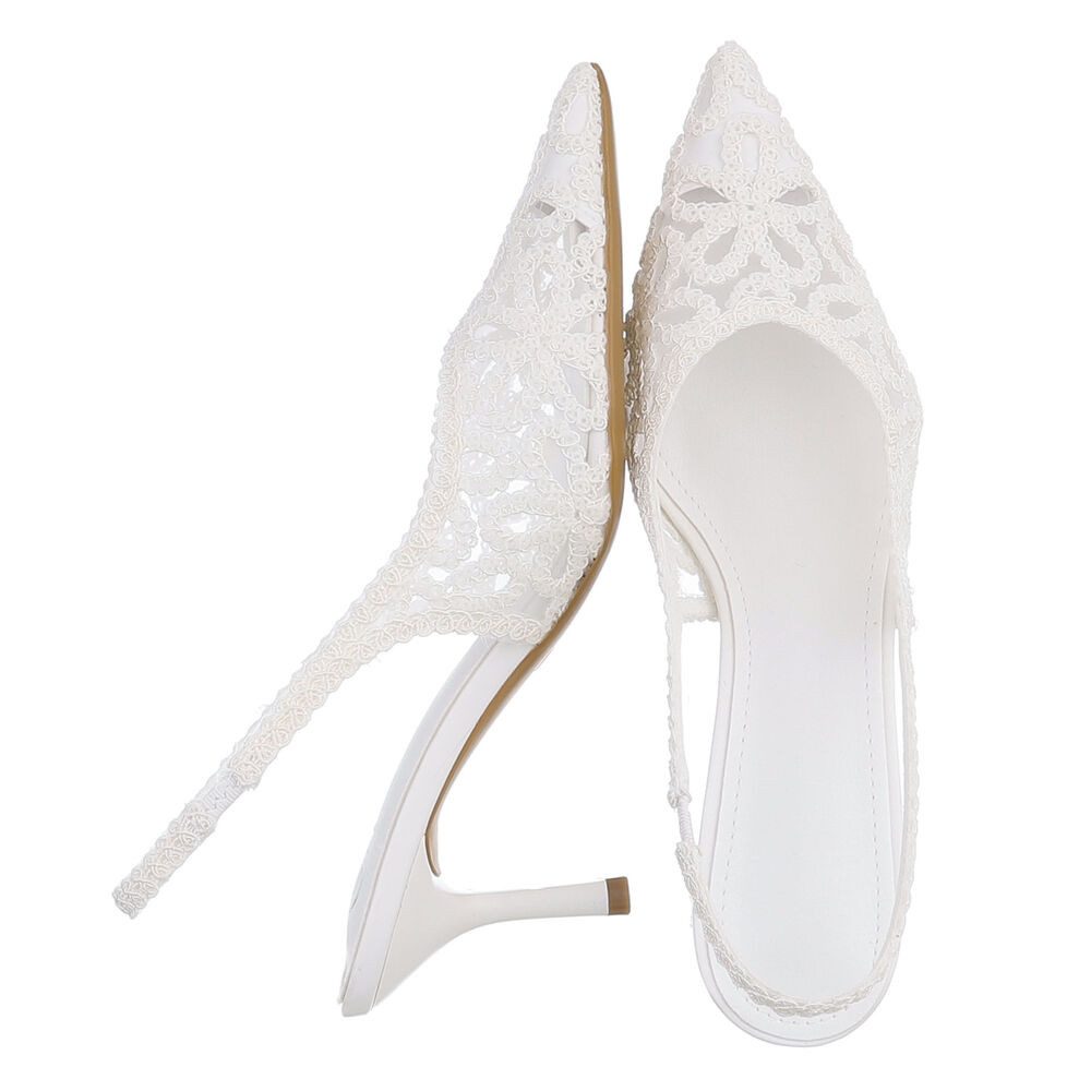 Ital-Design Brautschuhe Festliche Pumps mit Spitzenoptik für Damen Schnürpumps (91895698) Pfennig-/Stilettoabsatz Pumps in Weiß