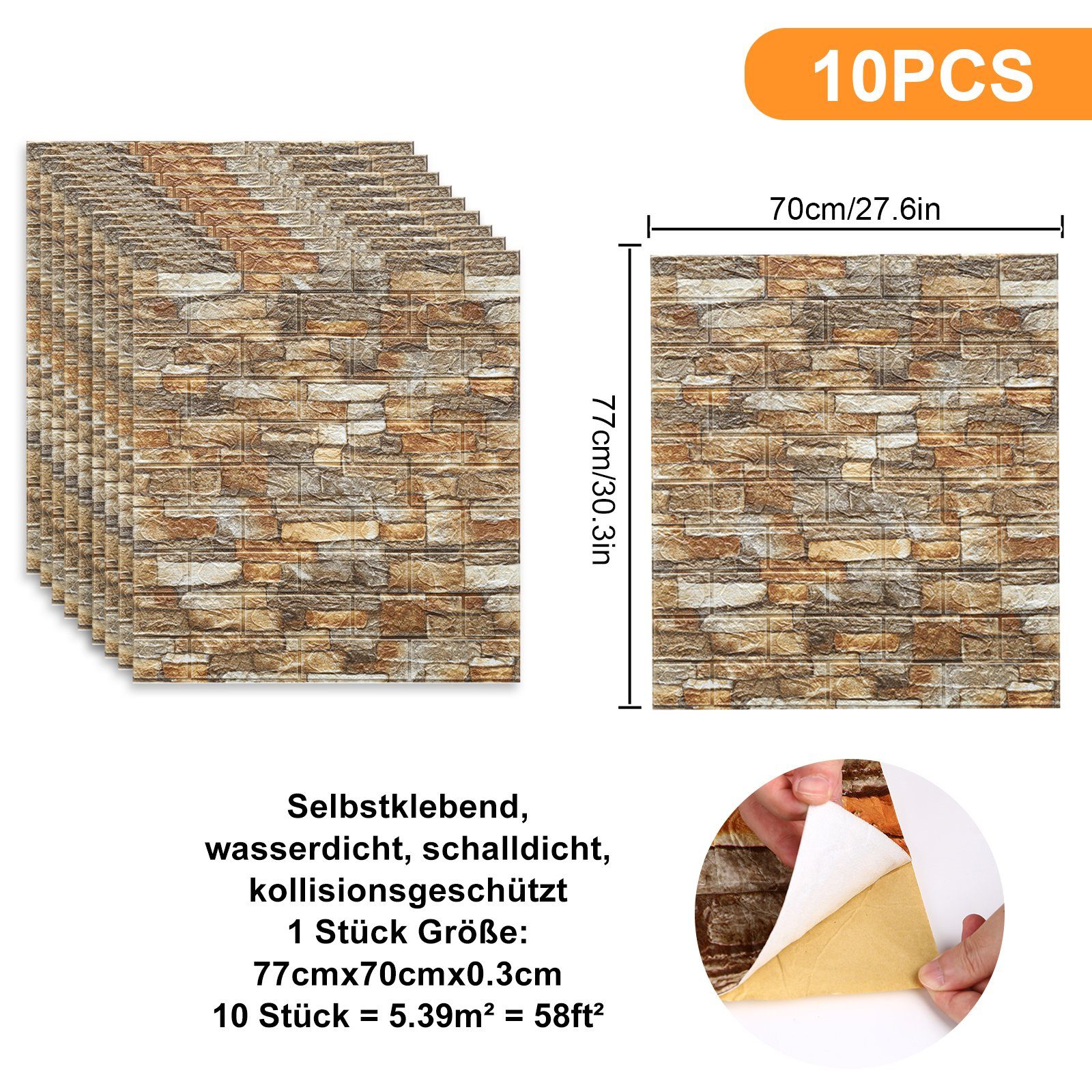 TWSOUL 3D-Wandtattoo 3D selbstklebende dreidimensionale Wandaufkleber, wasserdicht, schneidbar