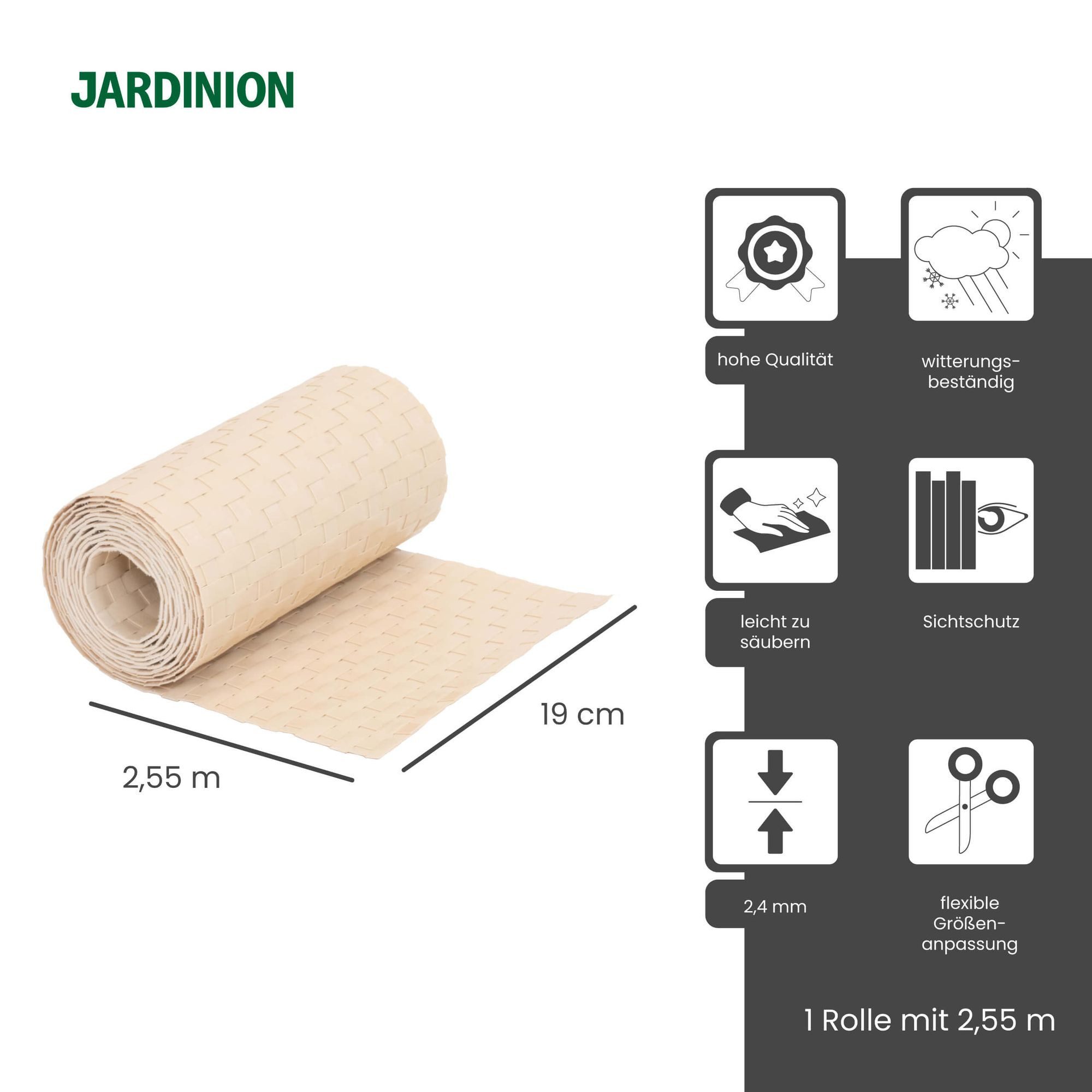 Jardinion Sichtschutzstreifen Sichtschutzstreifen Rattan Optik, (250 x 19 cm, beige, 1-St), Sichtschutz für Balkon, Terrasse- und Gartenzaun