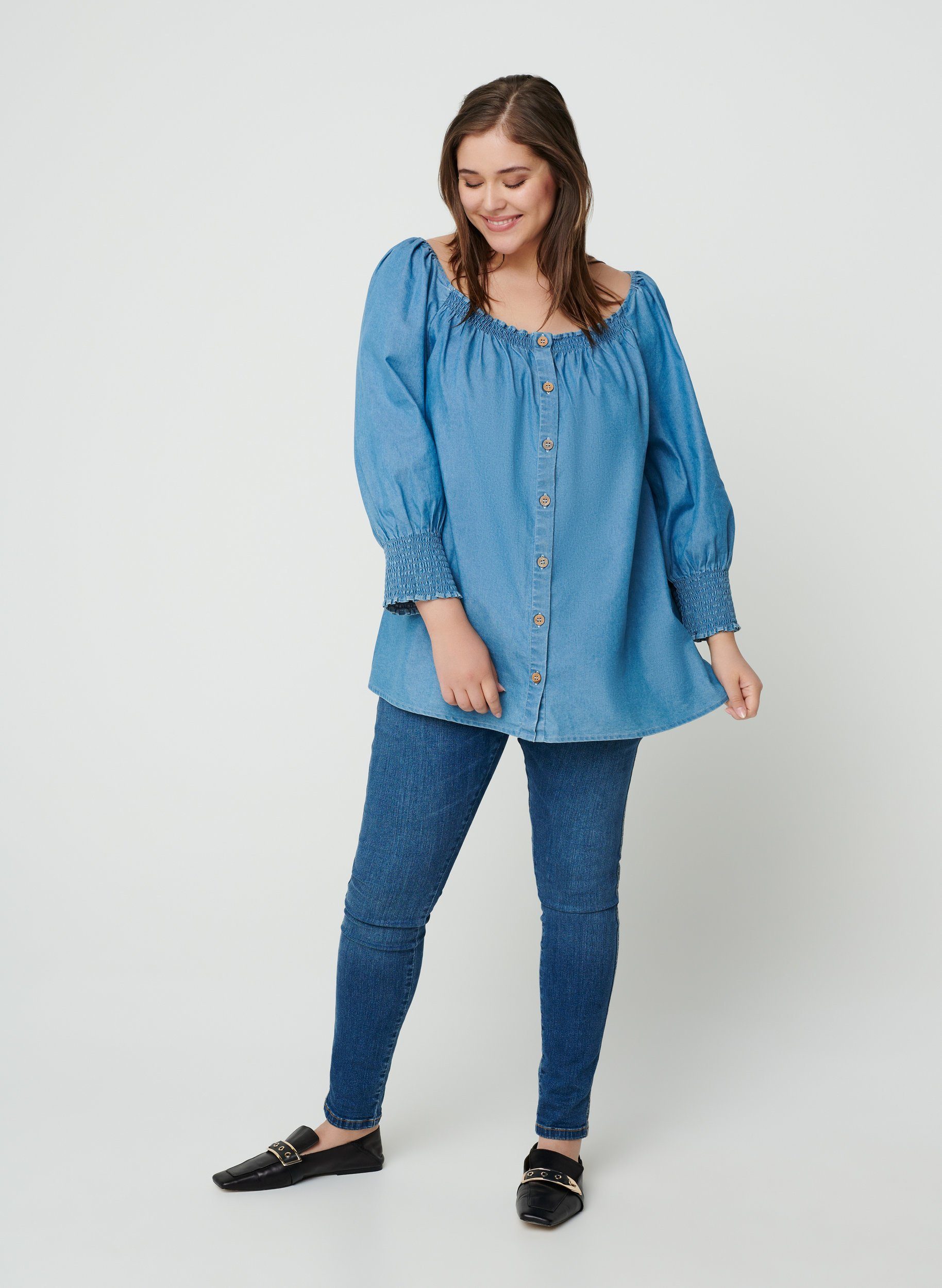 Zizzi Kurzarmbluse Große Größen Damen Off-Shoulder Smock Bluse mit 3/4  Ärmeln online kaufen | OTTO