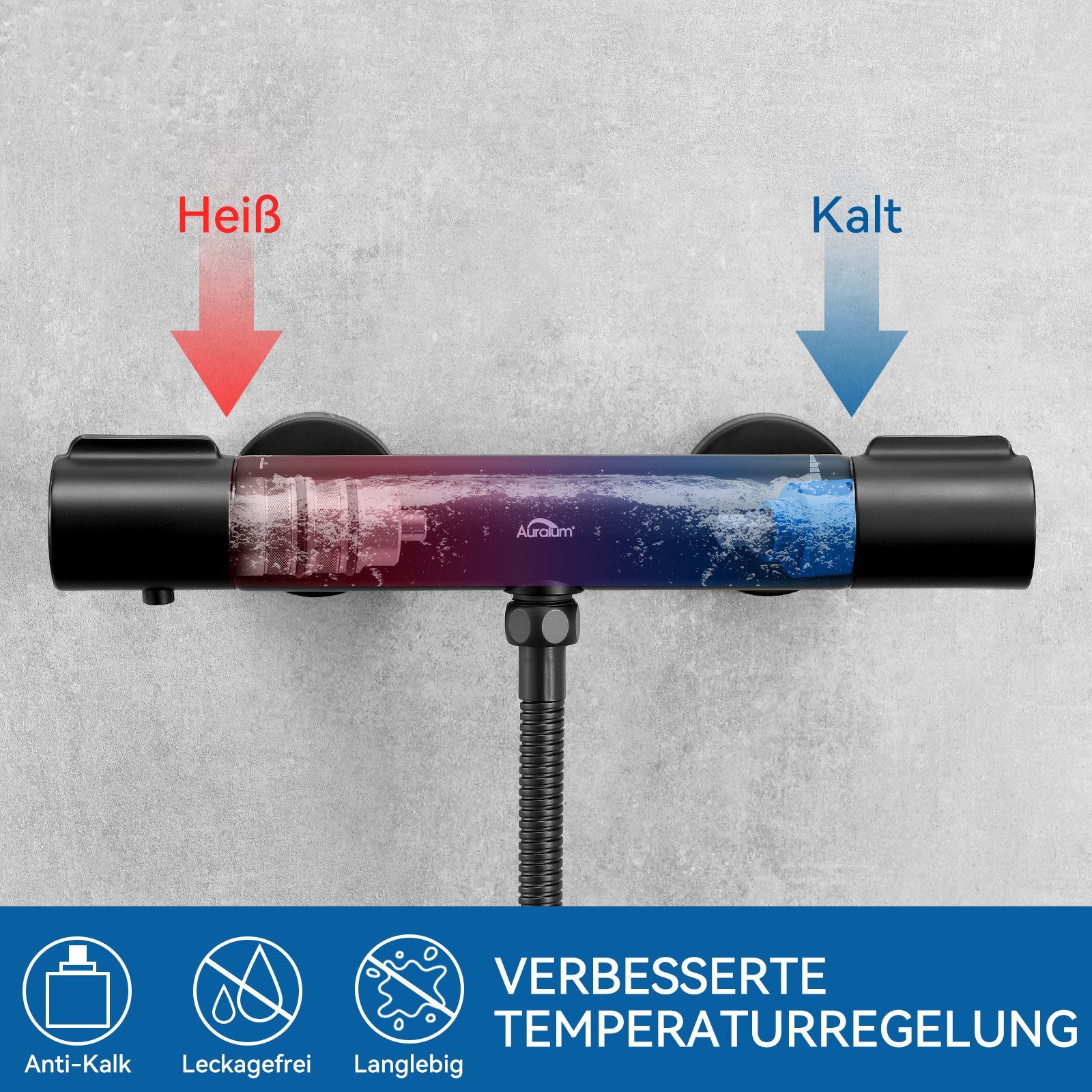 Thumbnail - Auralum Max Duschsystem mit thermostat Dusche brausegarnitur 38°C Thermostat-Duschsäule, Höhe 70 cm, 1 Strahlart(en), Mi...