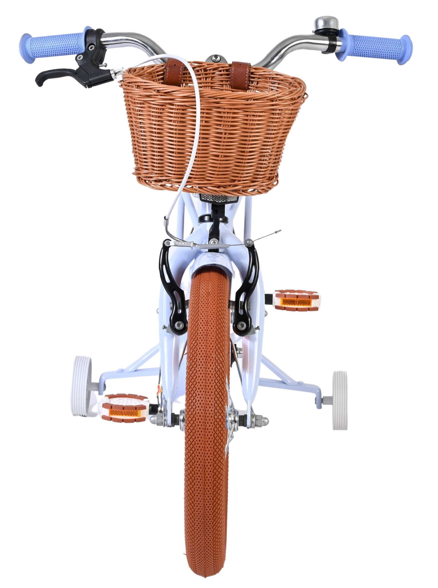 Volare Kinderfahrrad Ashley Mädchen 16 Zoll in Blau mit Korb und abnehmbaren Stützrädern, Rücktrittbremse und Handbremse, geschlossener Kettenschutz