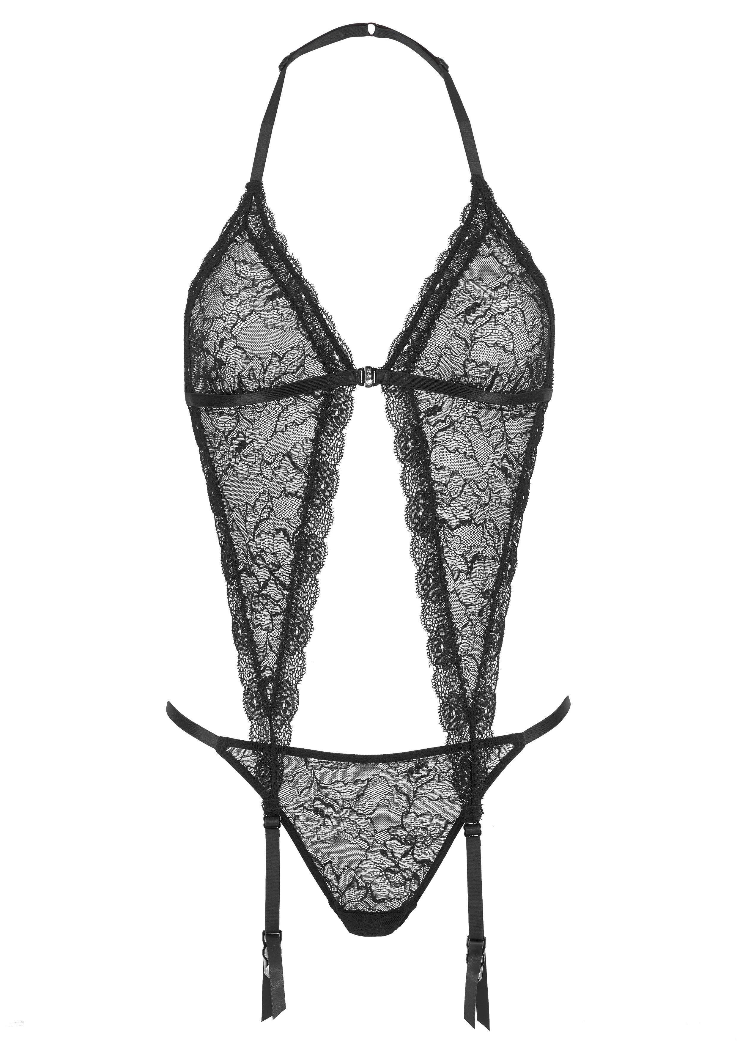 petite fleur gold Set: Corsage Torselett (BH-Teil mit Strapsen) aus Spitze mit Strapshaltern (Set, mit String), sexy Unterwäsche, sexy Dessous, Reizwäsche Damen – Bild 2 von 5