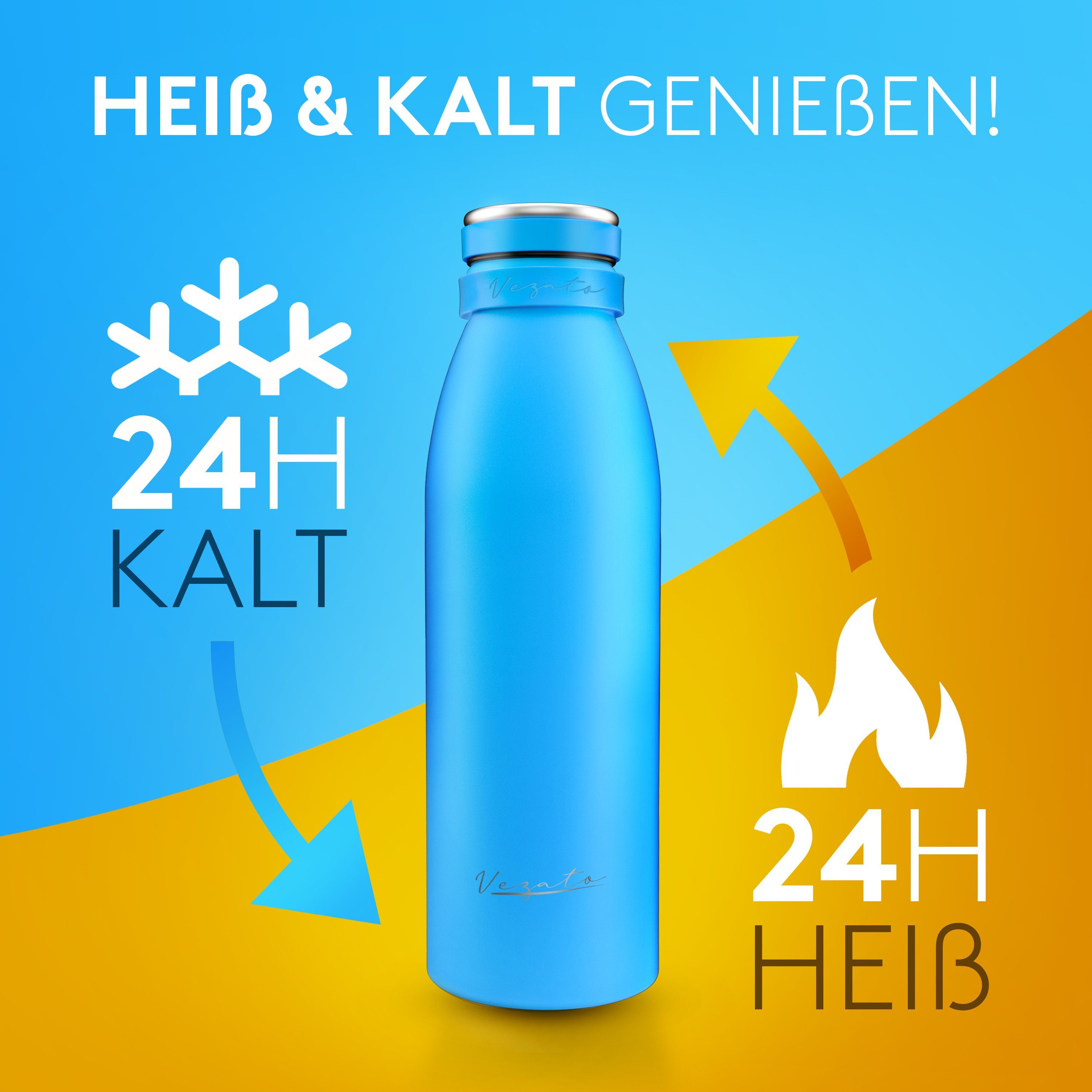 Vezato Trinkflasche Trinkflasche Edelstahl ml, Isolierflasche BPA-freie Tragegurt Blau - 500 Edelstahl
